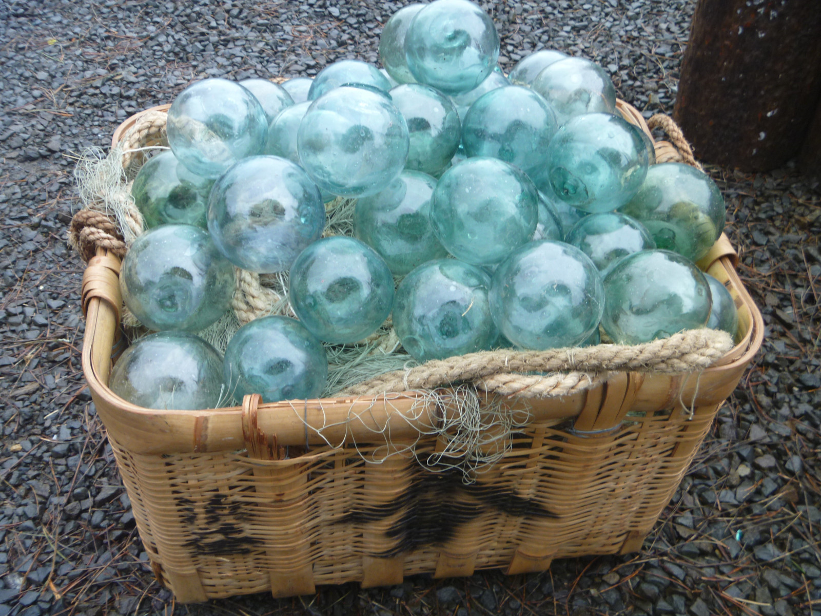 Japanese GLASS Fishing FLOATS 3" LOT-5 Round Net Buoy BALLS Authentic Vtg USA BZ