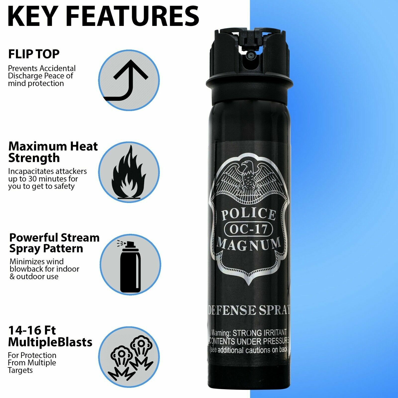 3 PACK Police Magnum pepper spray 5oz Stream FlipTop Defense Security Protection