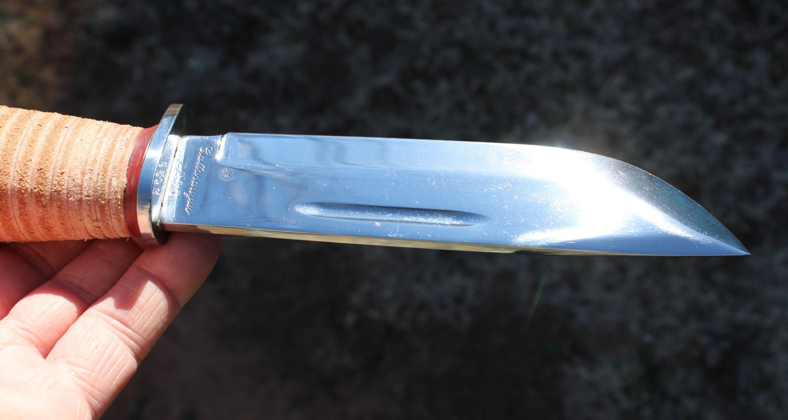 BGCK&T Custom Cattaraugus 225-Q Knife With New Leather Handle Sheath Full Blade