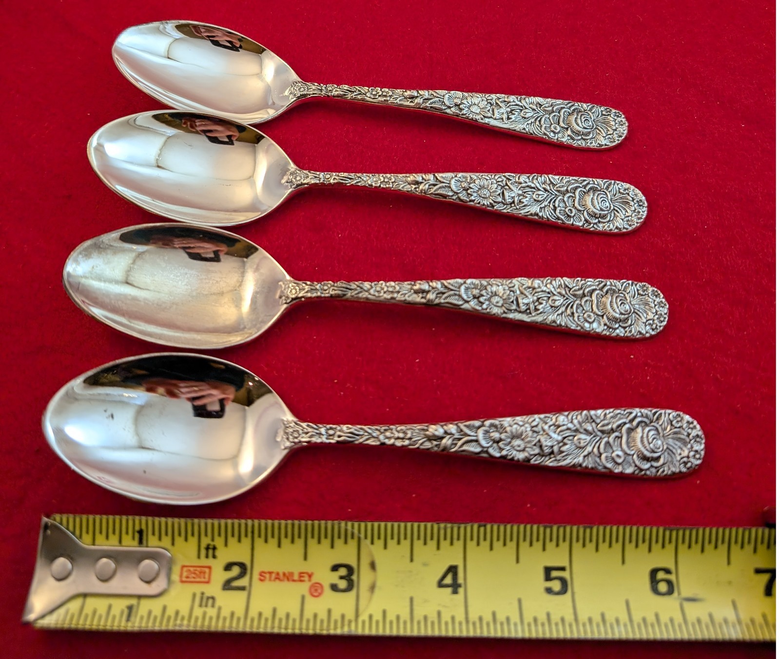 Lot Of 4 Godinger Olde Bouquet Silverplate Oval Soup Spoons Flatware