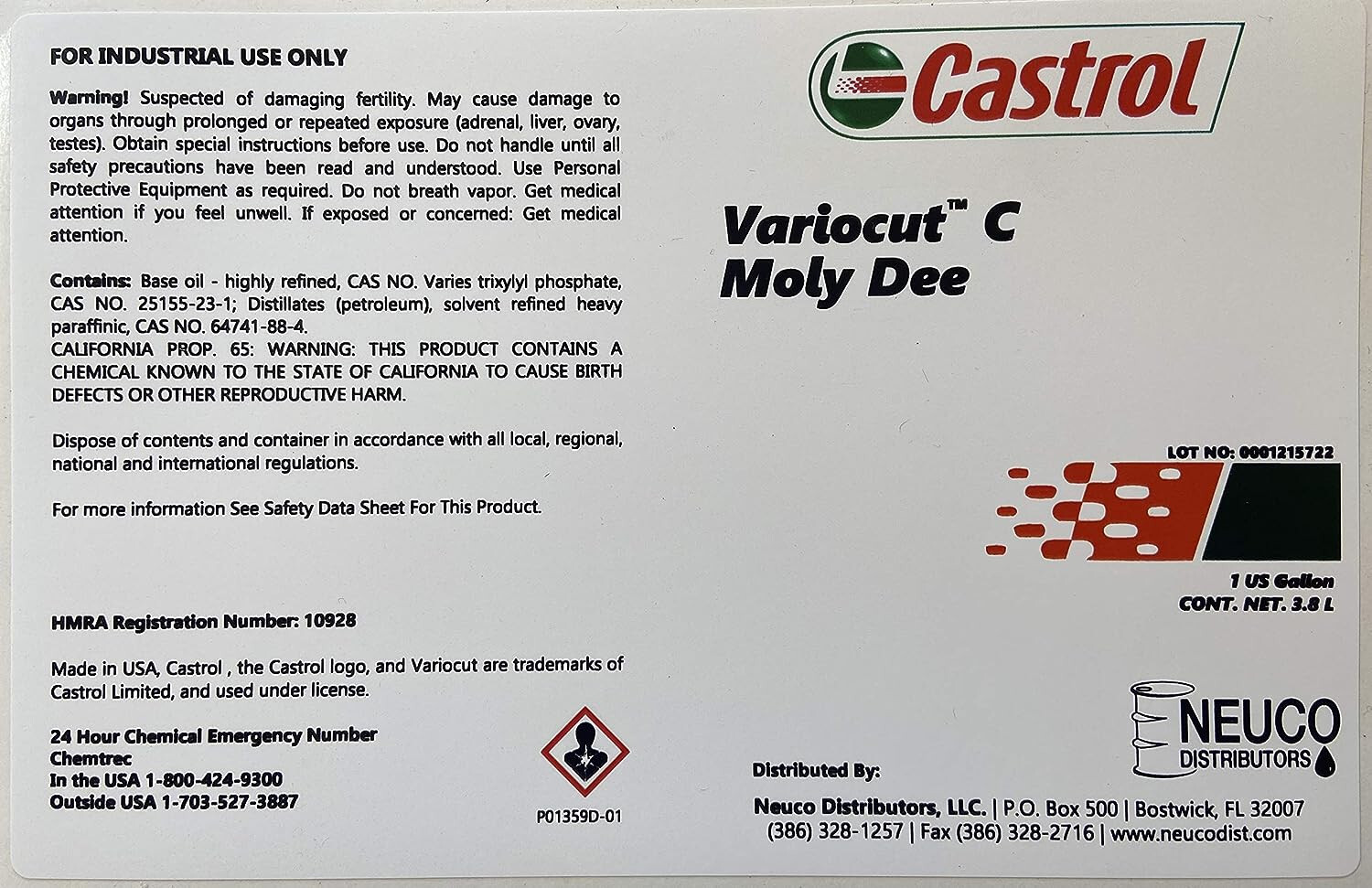 Castrol Variocut C Moly Dee, Liquid, 5 gal Pail