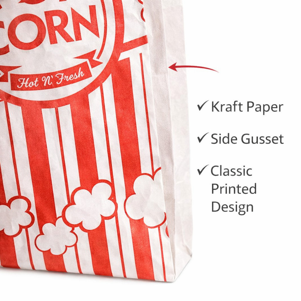 Carnival King #4 Popcorn Bags Kraft Paper 1.1oz Concession 3.75x1.75x9.5 1000