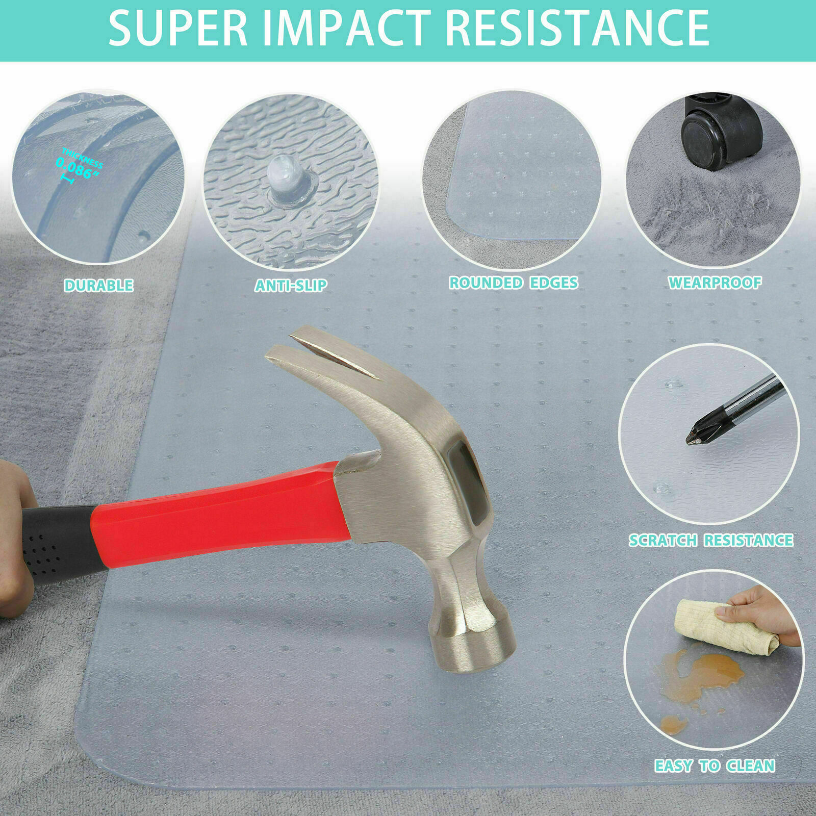 60.2X46.4 Inch Home Office Chair Mat PVC Floor Studded Back For Pile Carpet