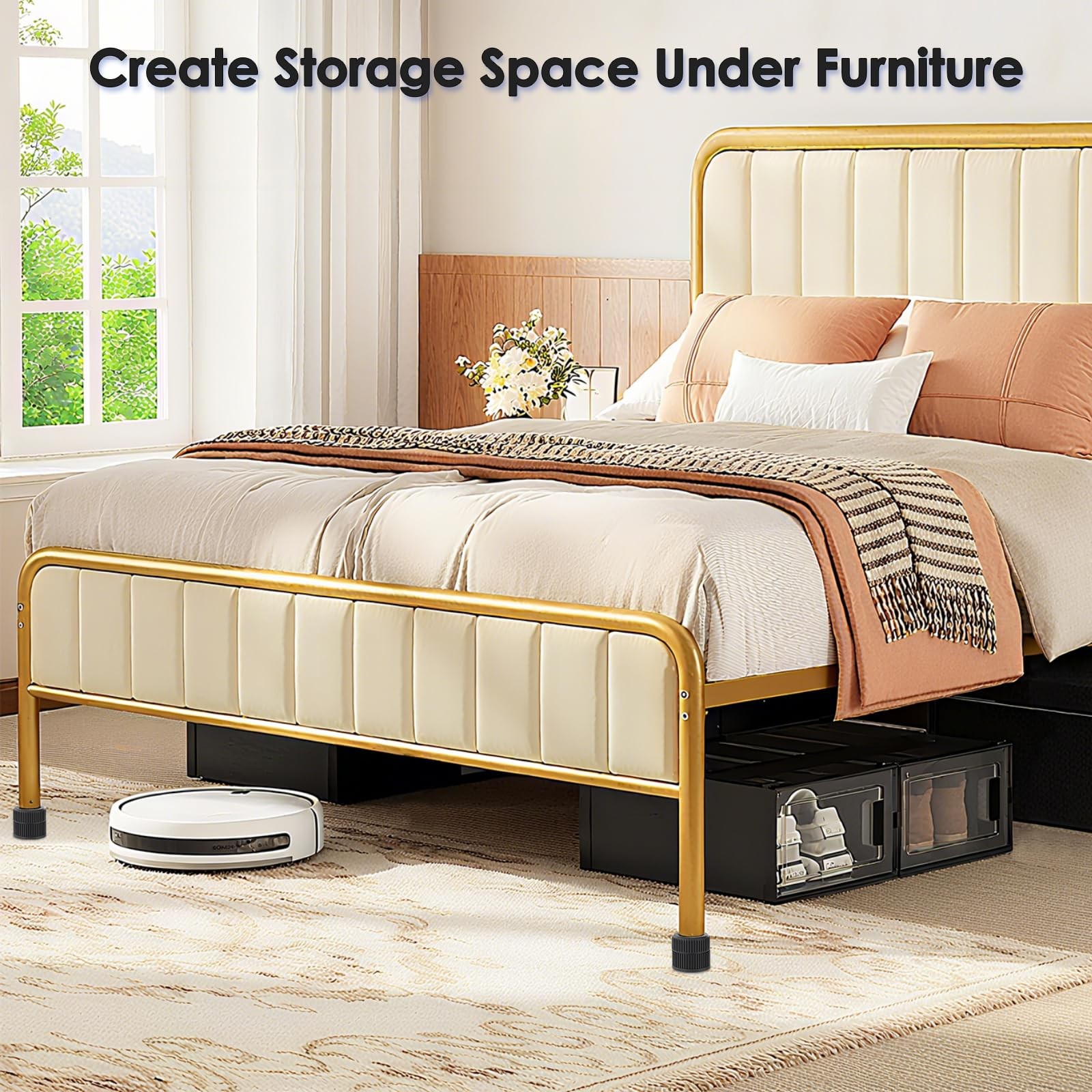 Round Bed Risers 4-Packs Adjustable Furniture Leg Extenders, Stackable(1.3" -...