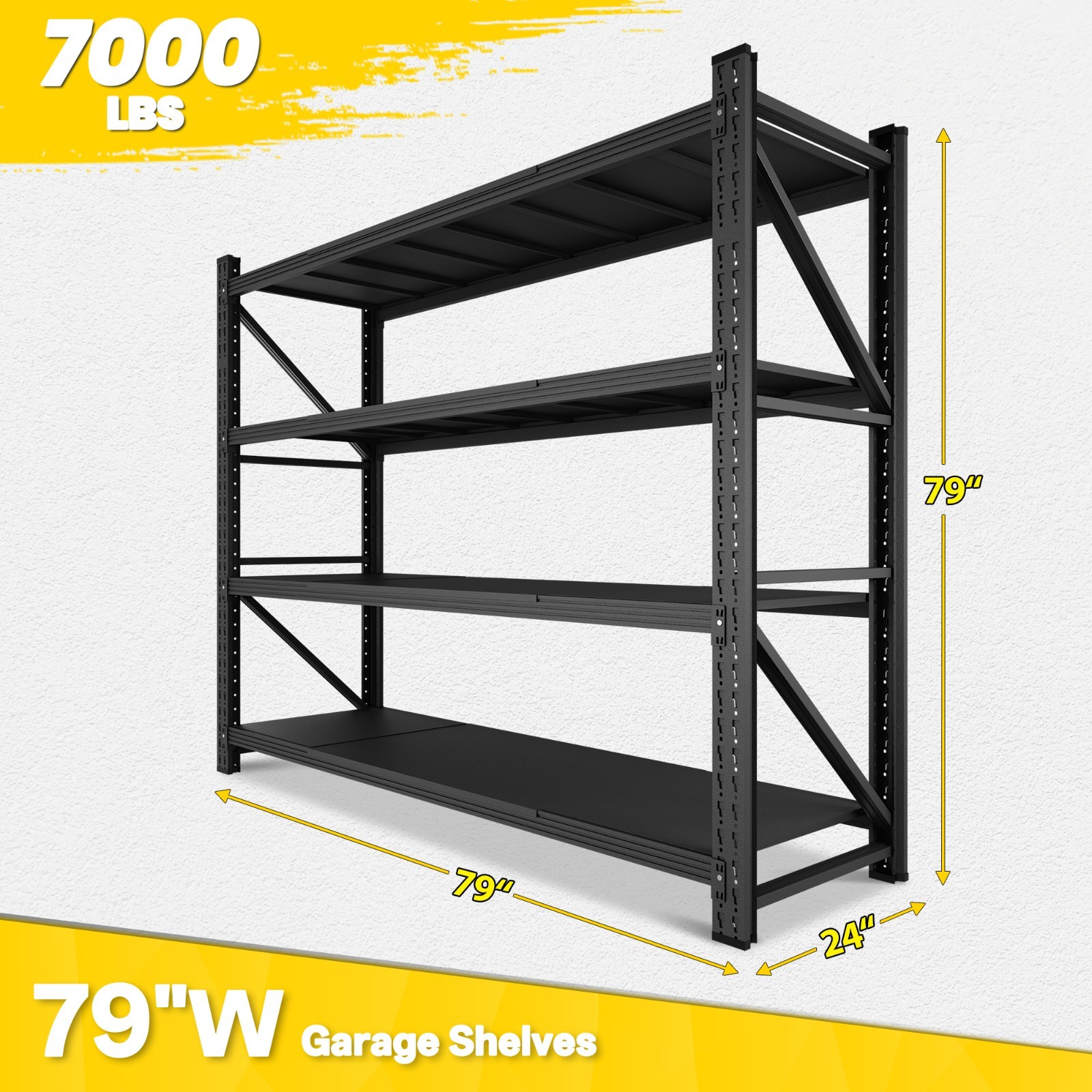 Heavy Duty 79" Garage Shelving Unit, 7000 lb Capacity Steel Rack for Warehouse S