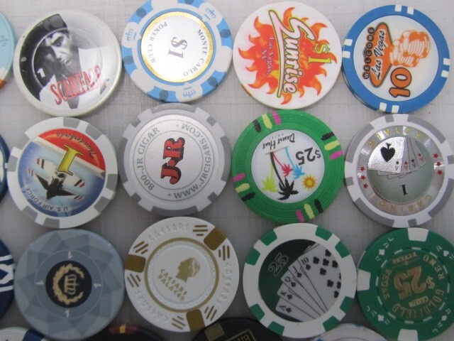 33 Casino Gaming Poker Chip Lot Las Vegas $1 New & Used Chipco Paulson Clay room