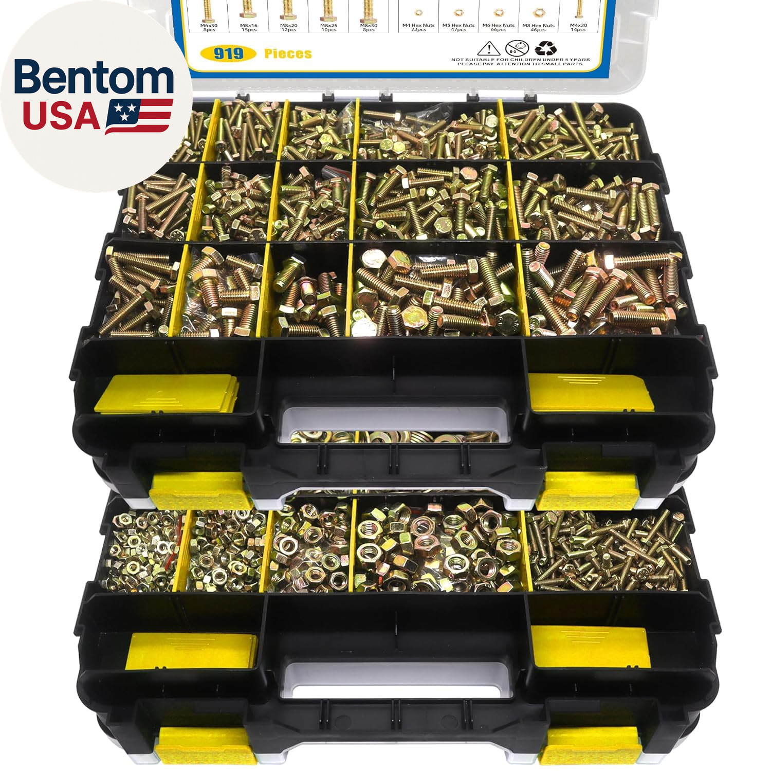 919 Pcs Grade 8.8 Metric Bolt Assortment, M4 M5 M6 M8 Heavy Duty Bolts and Nuts