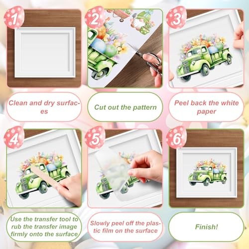 Rub on Transfer for Crafts and Furniture,Iron on Transfers Easter-9 pcs