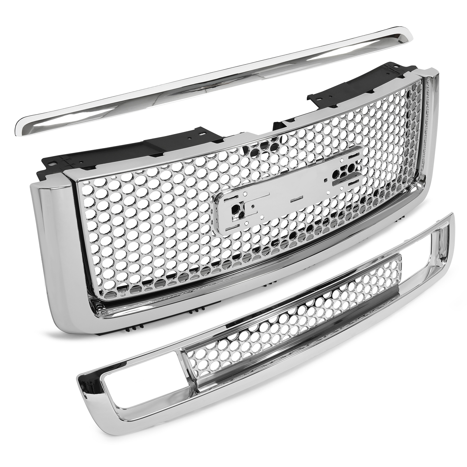 For 2007-13 GMC Sierra 1500 Denali Pickup Upper Lower Grille Hood Molding Chrome