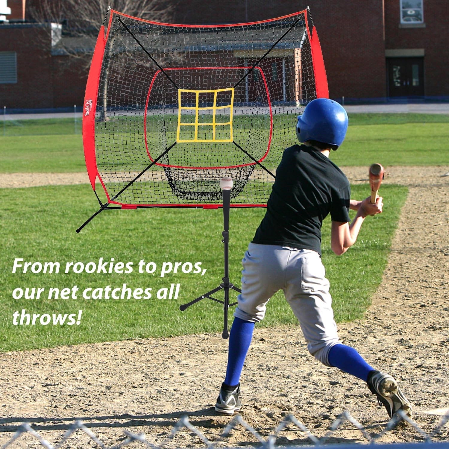 7×7FT Baseball Net with Batting Tee and Strike Zone Target, Portable Hitting ...