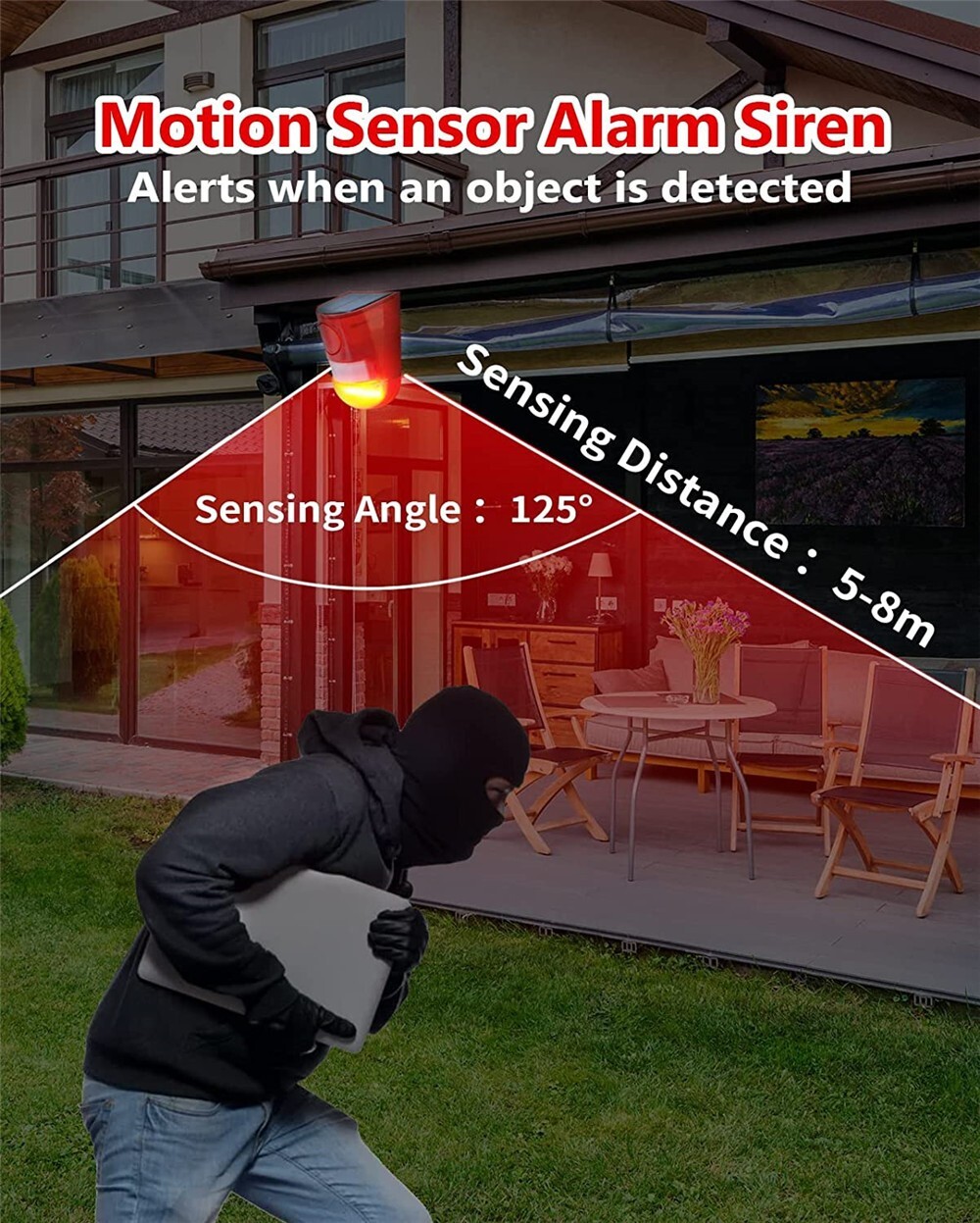 Solar Alarm LED Light Solar Strobe Light Wireless Motion Sensor Detector Outdoor