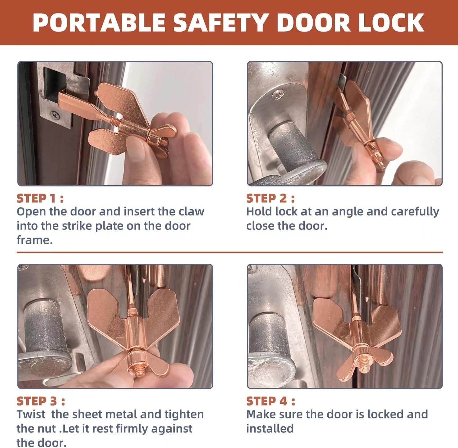 Steel Travel Portable Door Lock for Door Security Door Anti-Theft Stopper Door