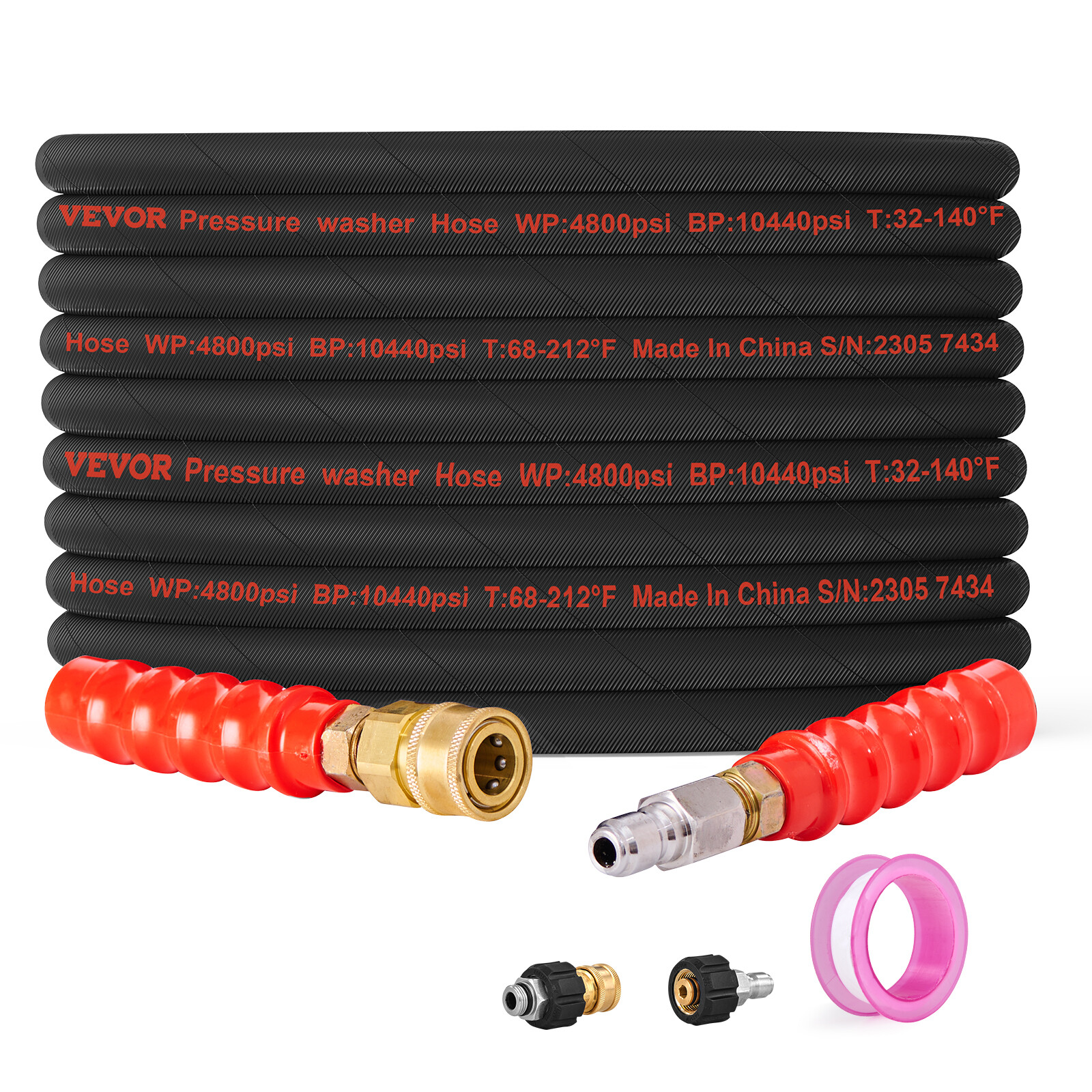VEVOR 100FT 4800 PSI High Pressure Power Washer Hose 3/8" Quick Connection