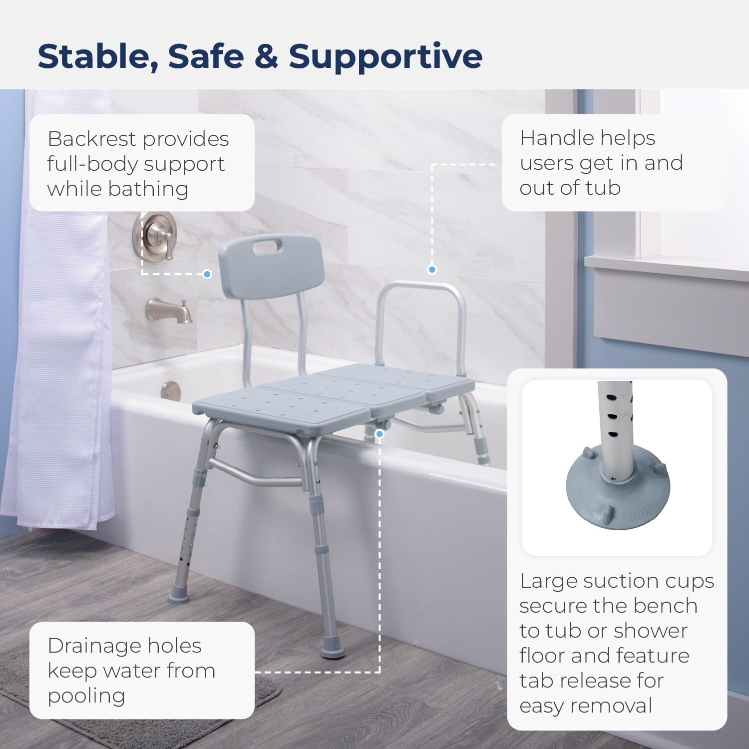 Drive Medical 12011KD-1 Tub Transfer Bench For Bathtub Height Adjustable Shower
