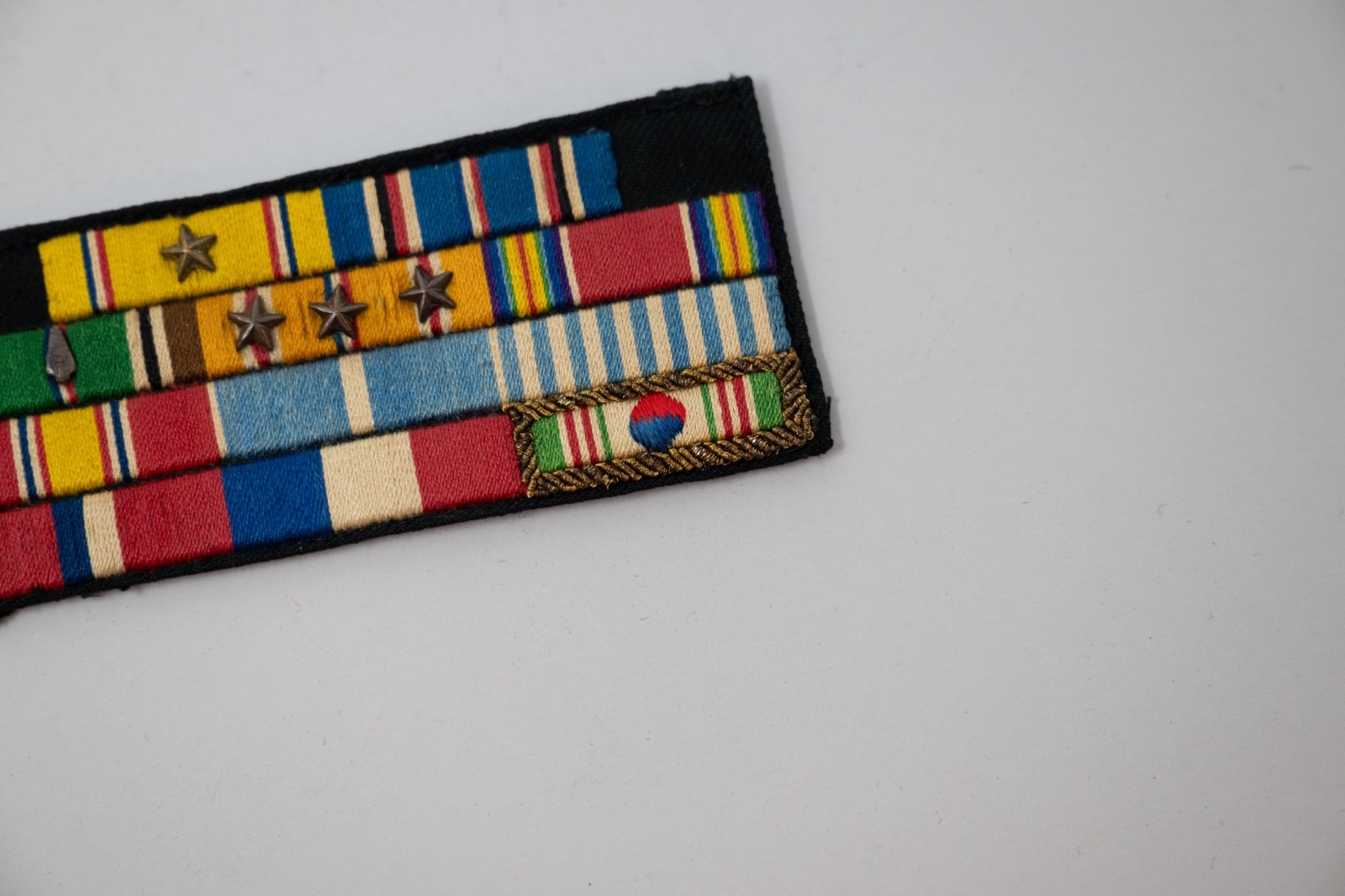 WWII US Navy Theater Made Ribbon Bar Rare with Arrowhead Original 1950s