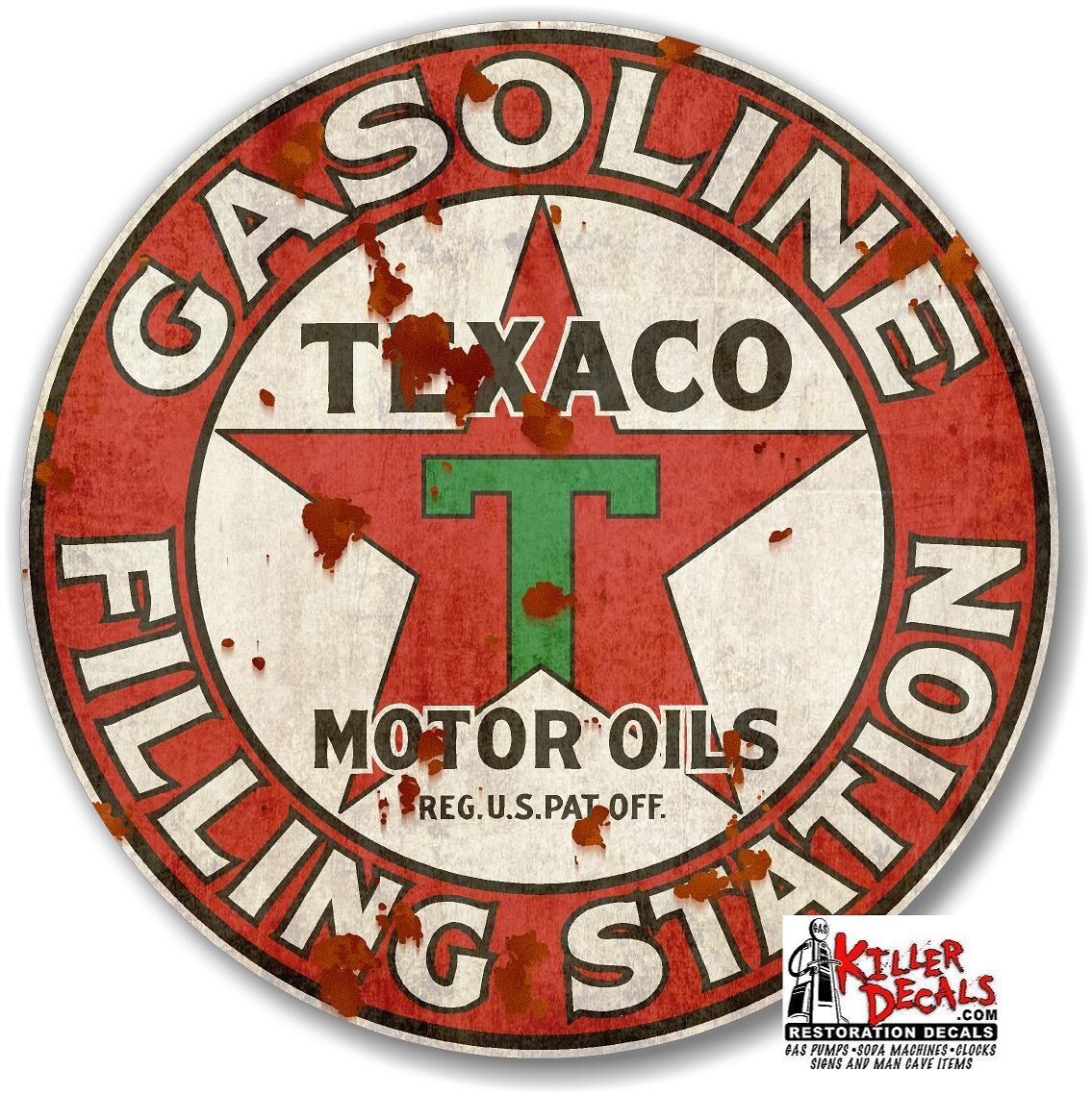 (TEXA-74) 12" RUSTY TEXACO FILLING STATION GASOLINE DECAL GAS OIL PUMP STICKER