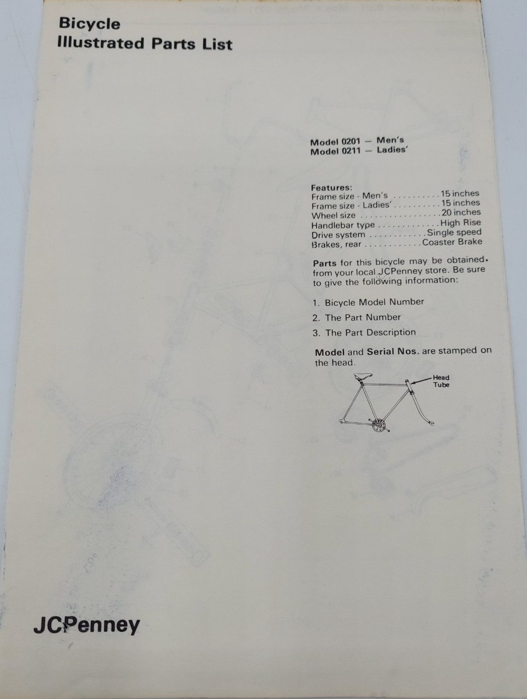 1976 JC Penny Bicycle Owner's Handbook For Coaster Brake Models Mixed Manuals