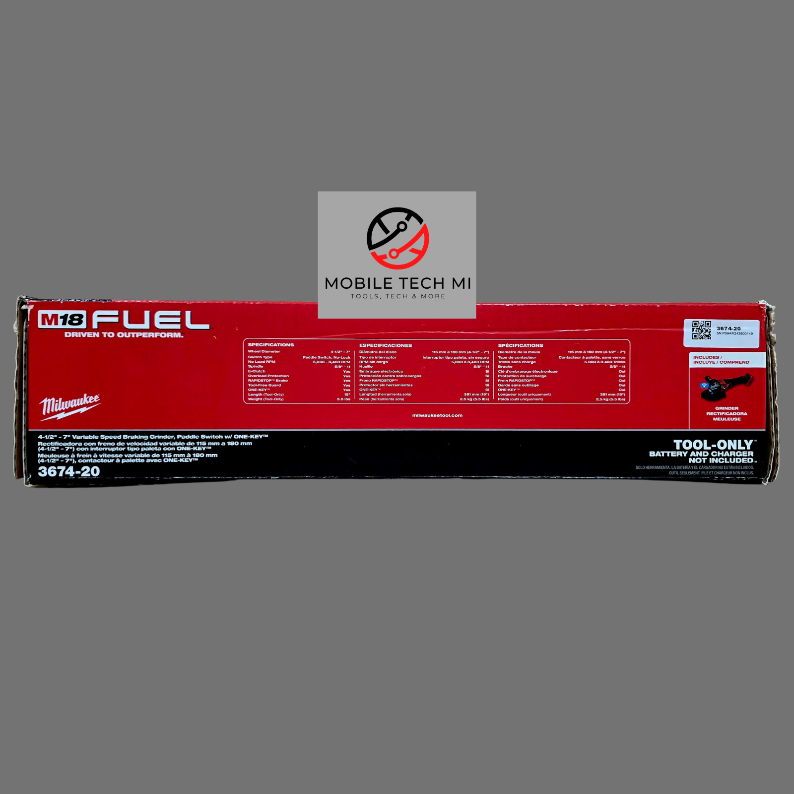 Milwaukee M18 FUEL 3674-20 4-1/2" - 7" Variable Speed Braking Grinder ONE-KEY