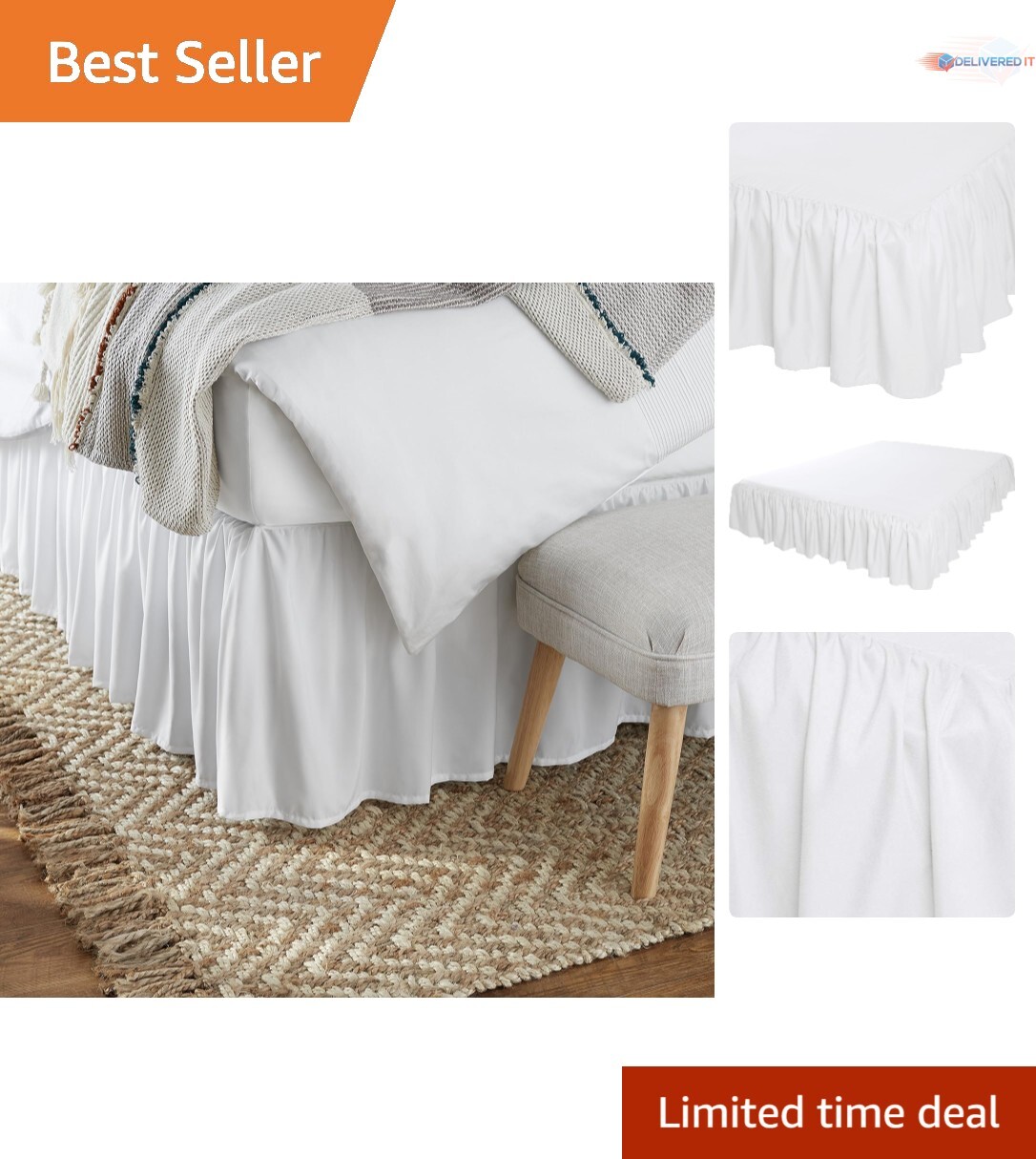 Queen Bed Skirt 100% Polyester 16" Drop Ruffled Classic Easy Care Stylish