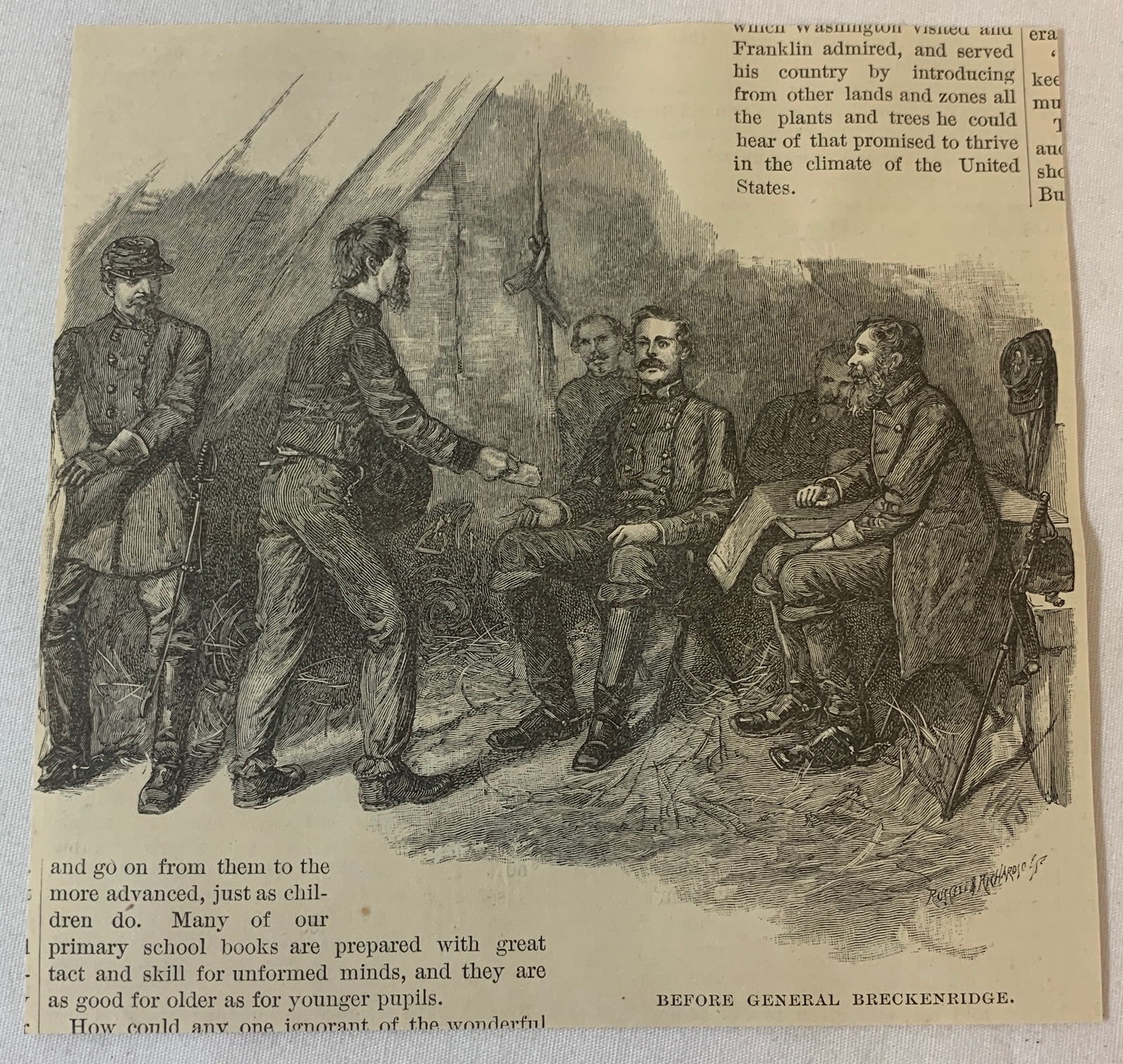 1888 magazine engraving~  SOLDIER BEFORE GENERAL JOHN C BRECKINRIDGE Civil War