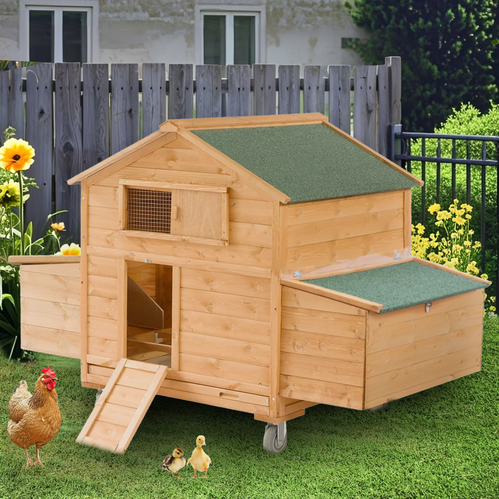 Wooden Chicken Coop Hen House Poultry Cage Pet Hutch Chicken Run Nesting Box