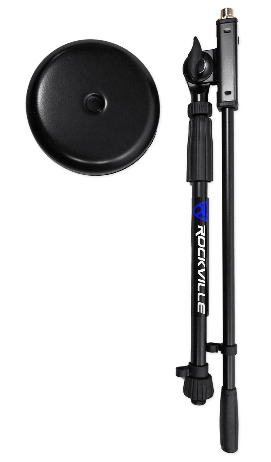 Rockville Kick Drum/Guitar Amp Mic Stand, Steel Round Base+Fixed Boom+Rubber Pad