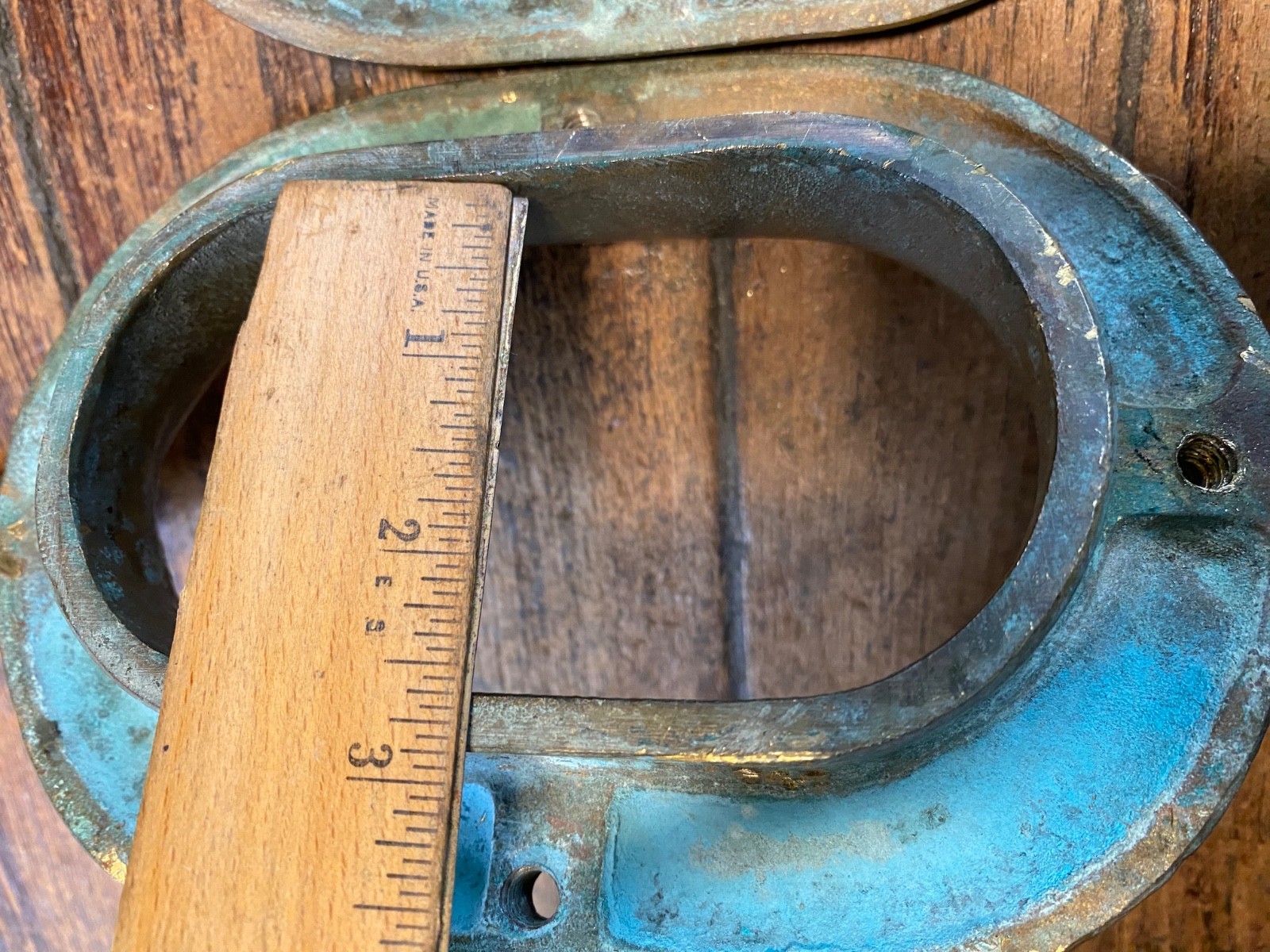 PAIR OF LARGE VINTAGE CAST BRONZE COMBINATION CLEAT/HAWSE HOLES 13" NICE PATINA!