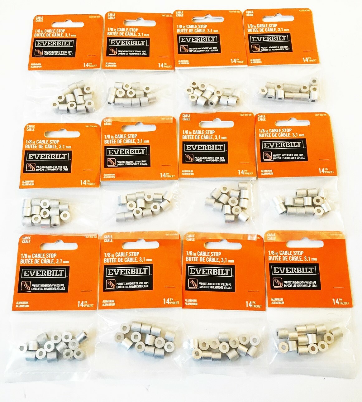 168pcs EVERBILT 1/8" ALUMINUM CABLE STOPS SLEEVES SWAGE WIRE ROPE CABLE 965081