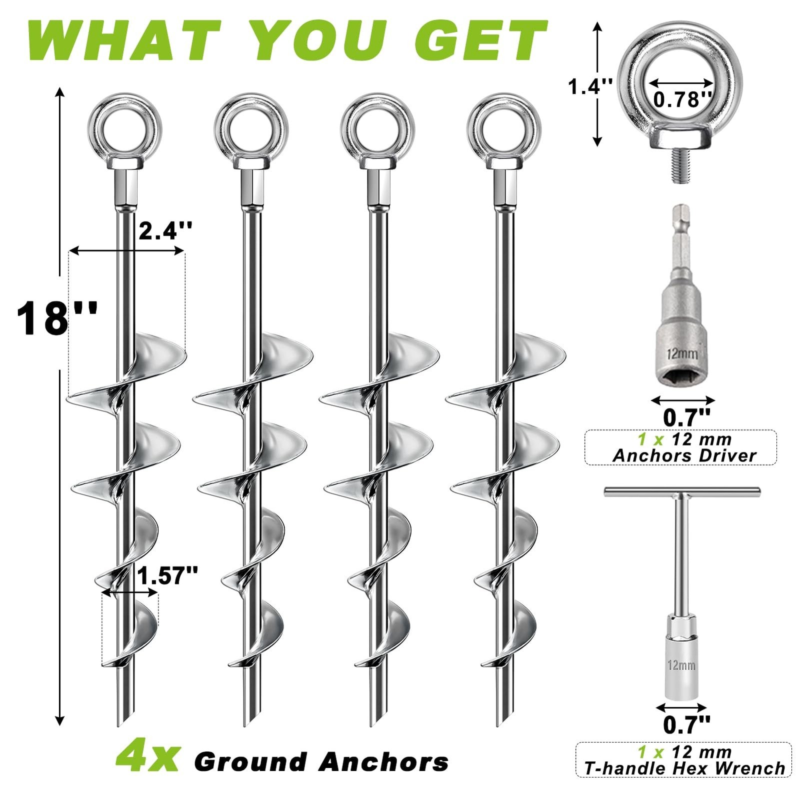 Ground Anchors Screw in, 18 Inch Ground Anchors Heavy Duty Metal Earth Auger ...