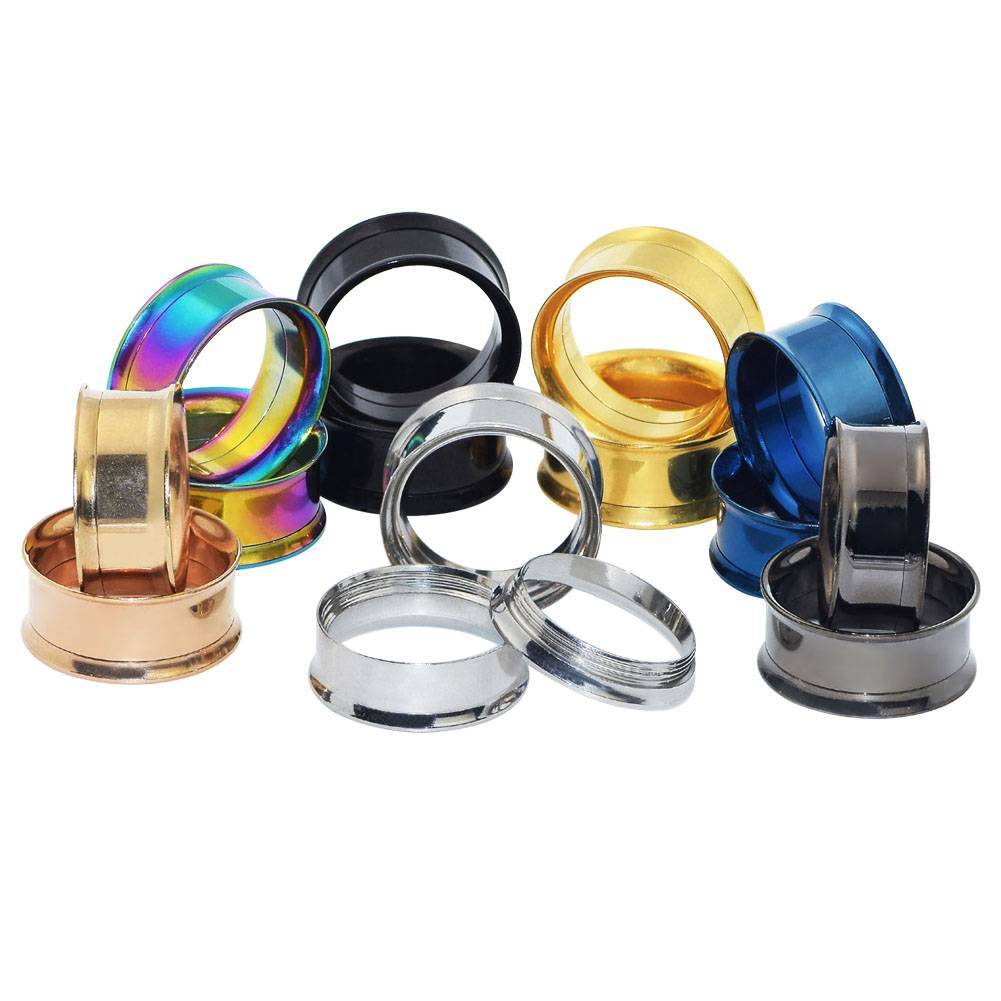 Ear Gauges Ear Plugs Stainless Steel Screw Flesh Tunnels Hollow Earskins - 2PCS