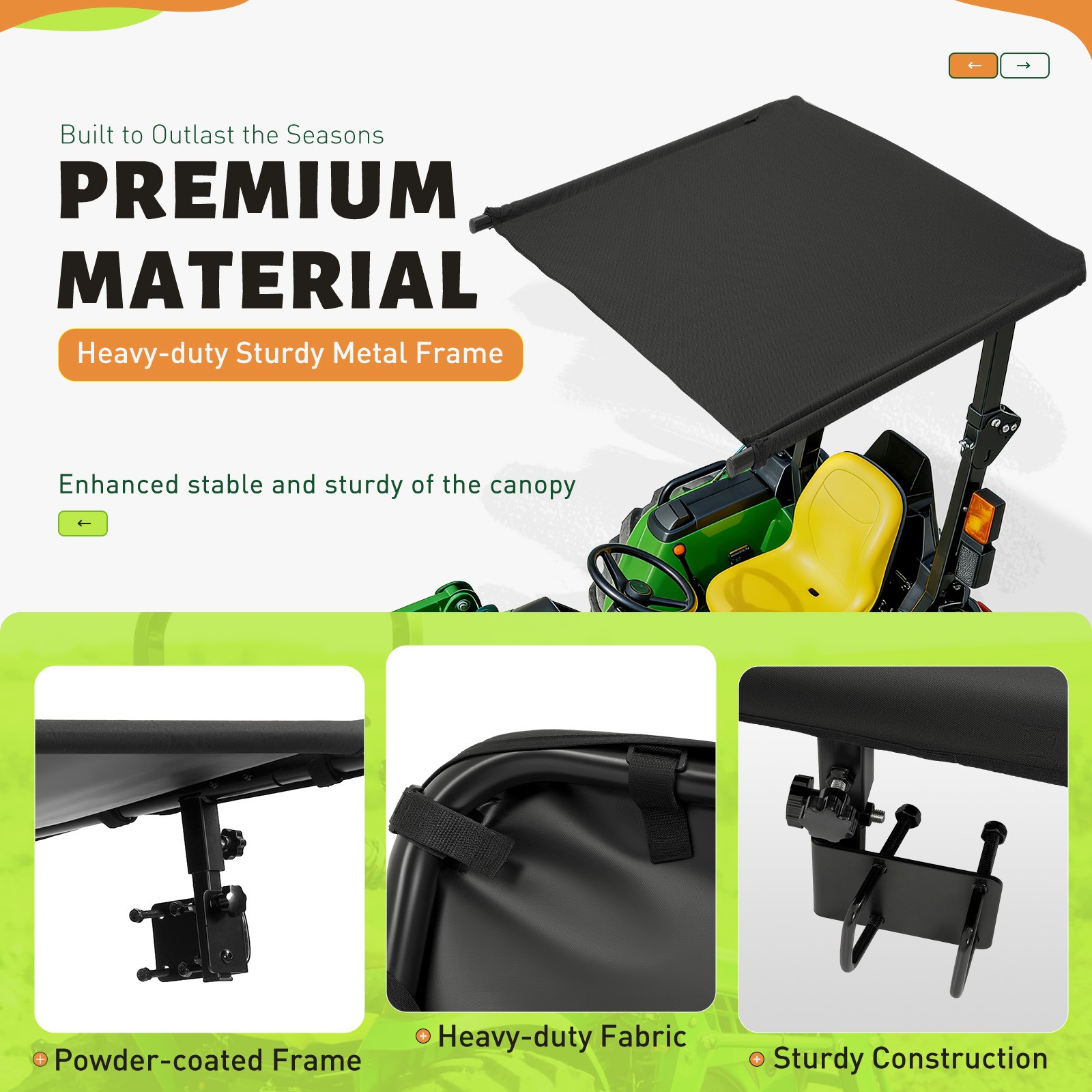 Tractor Canopy Sun Shade Roof Top for Lawn Mower ROPS, UV Cover