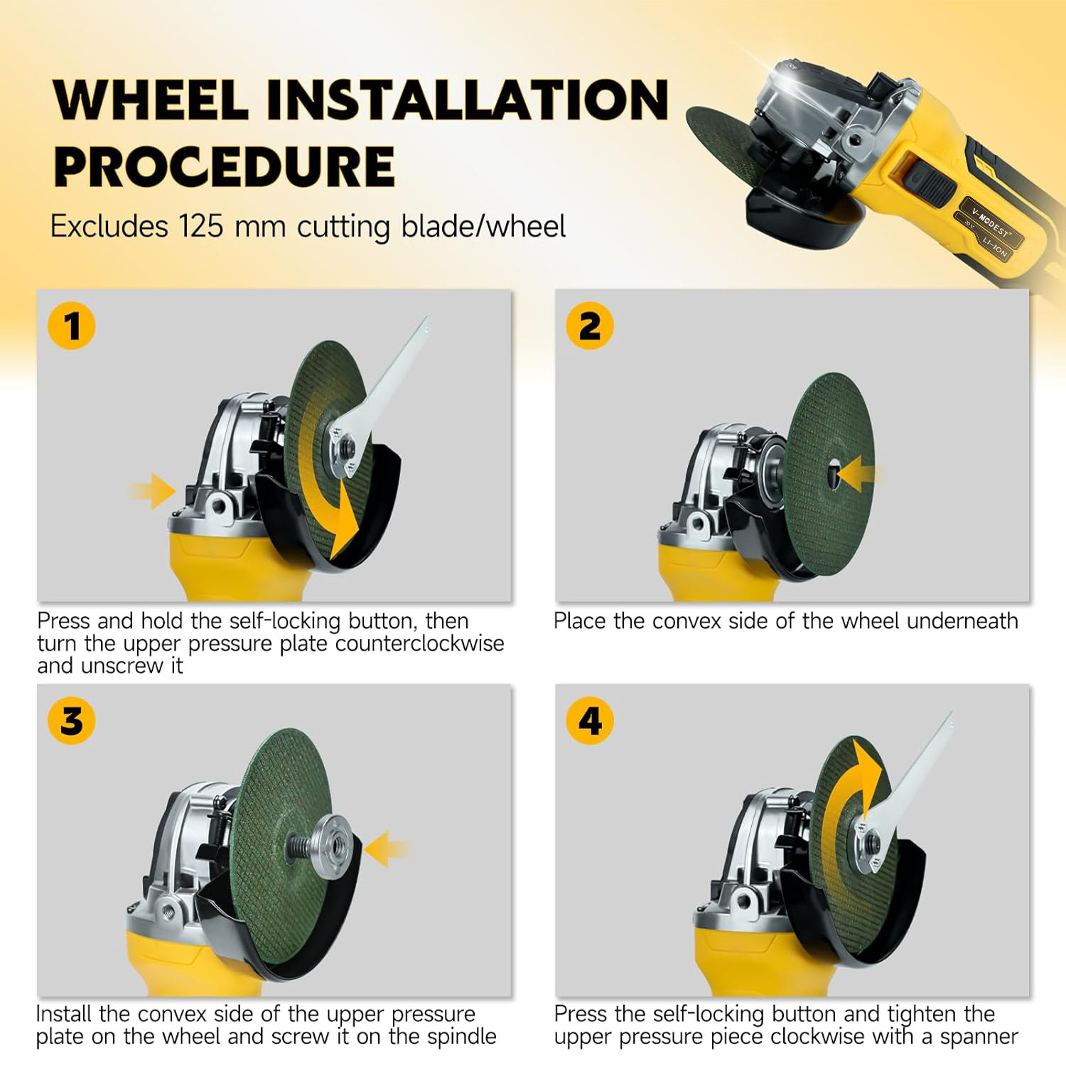 Cordless Angle Grinder For Dewalt 20V Battery 4-1/2" to 5" w/5 cutting blade