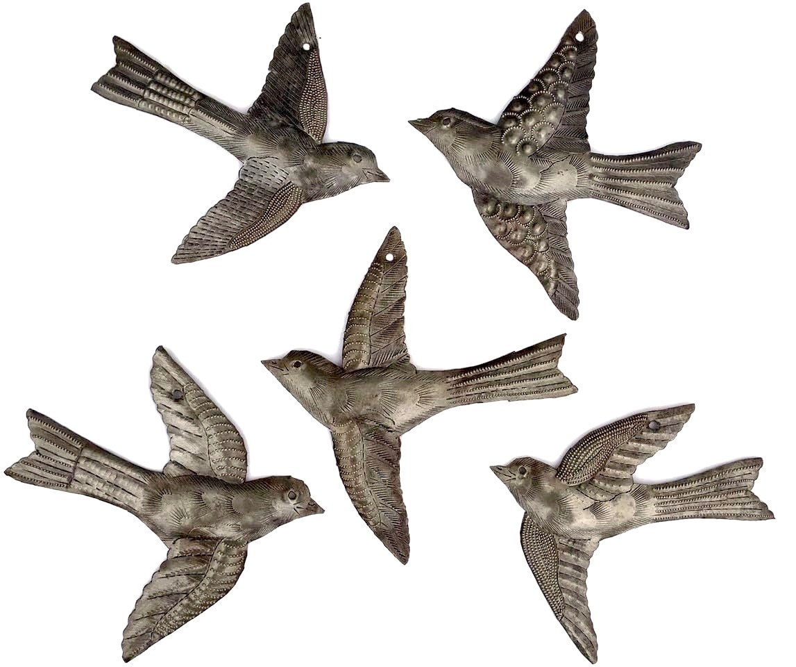 Birds, Metal Wall Decor set of 5, Recycled, Haiti Fair Trade Project