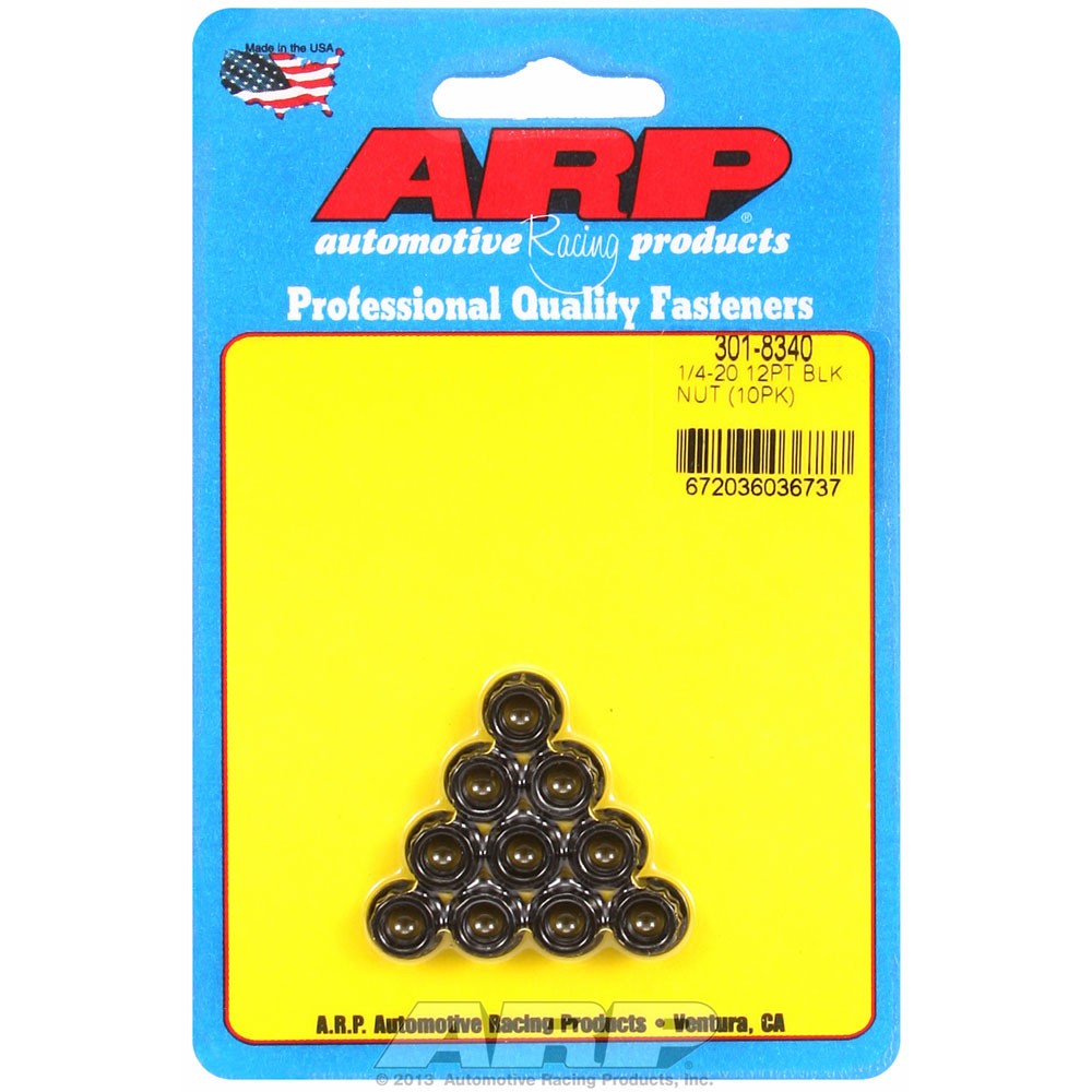 ARP Nut Set 301-8340; 12-Point Nut Set, 1/4-20 RH, Chromoly, Black 10pcs