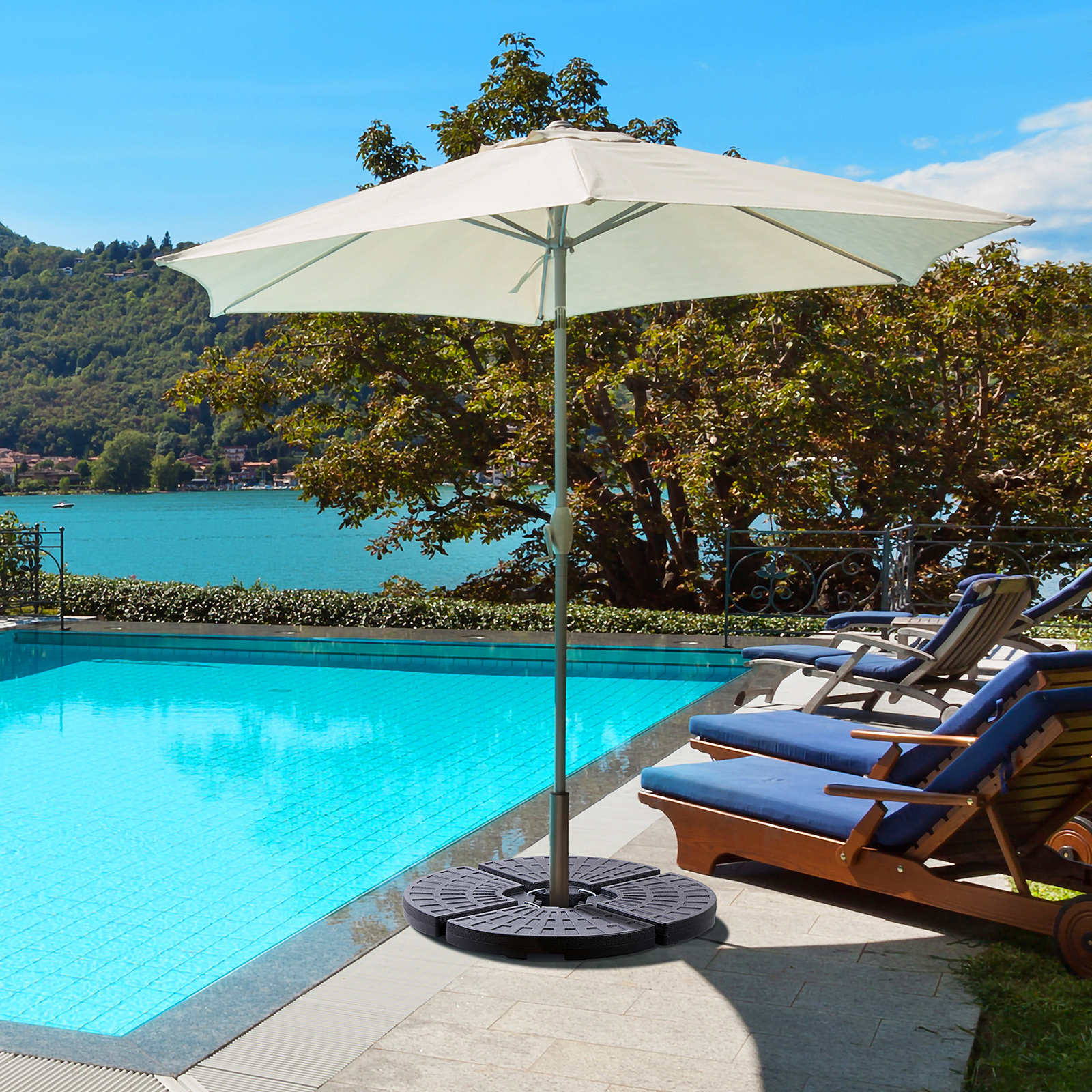 4-Piece Patio Umbrella Base Heavy Duty Cantilever Offset Umbrella Stand w/ Hooks