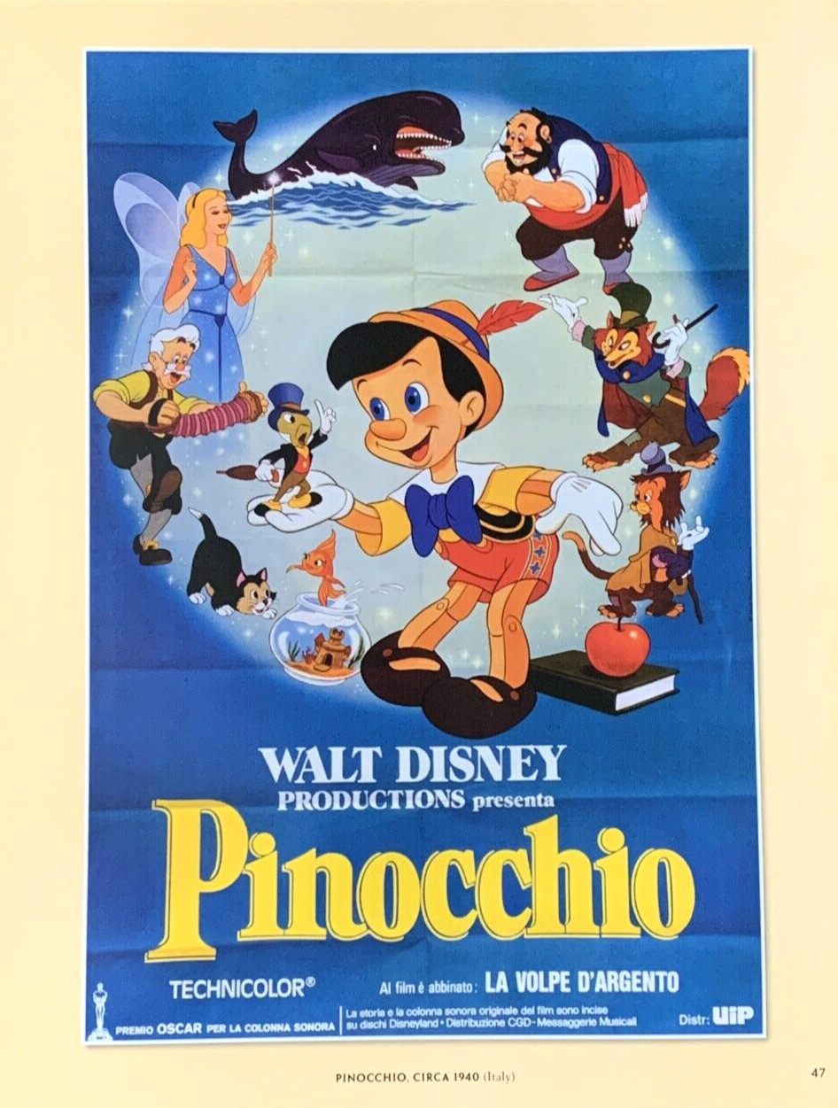 Pinocchio Movie Poster Italy 1940 La Volpe D'Argento Walt Disney #0039