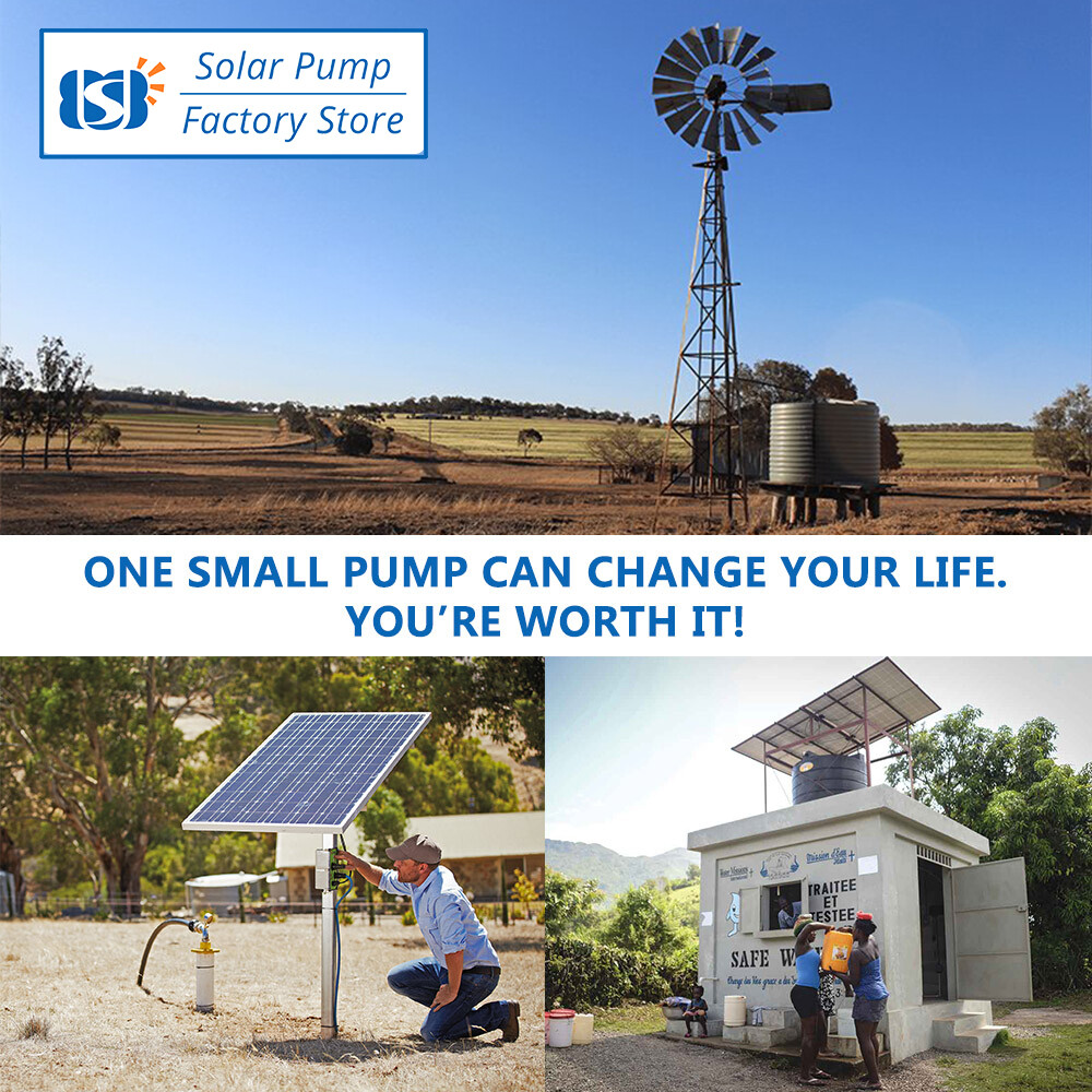 [US Stock] 3" DC/AC Hybrid Solar Water Bore Well Pump 72V 1100W Submersible 180m