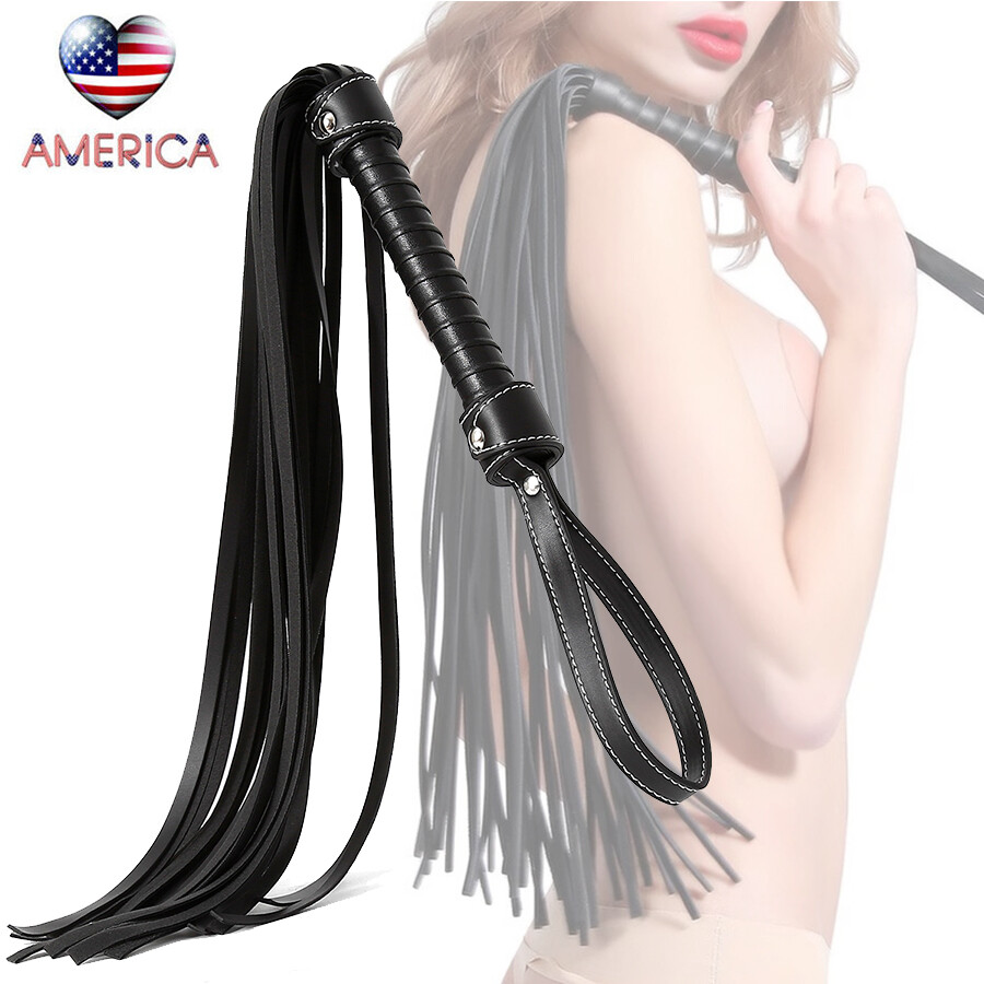 30'' PU Leather Riding Crop Flogger Whip Black Spanking Whip Portable Adult Game
