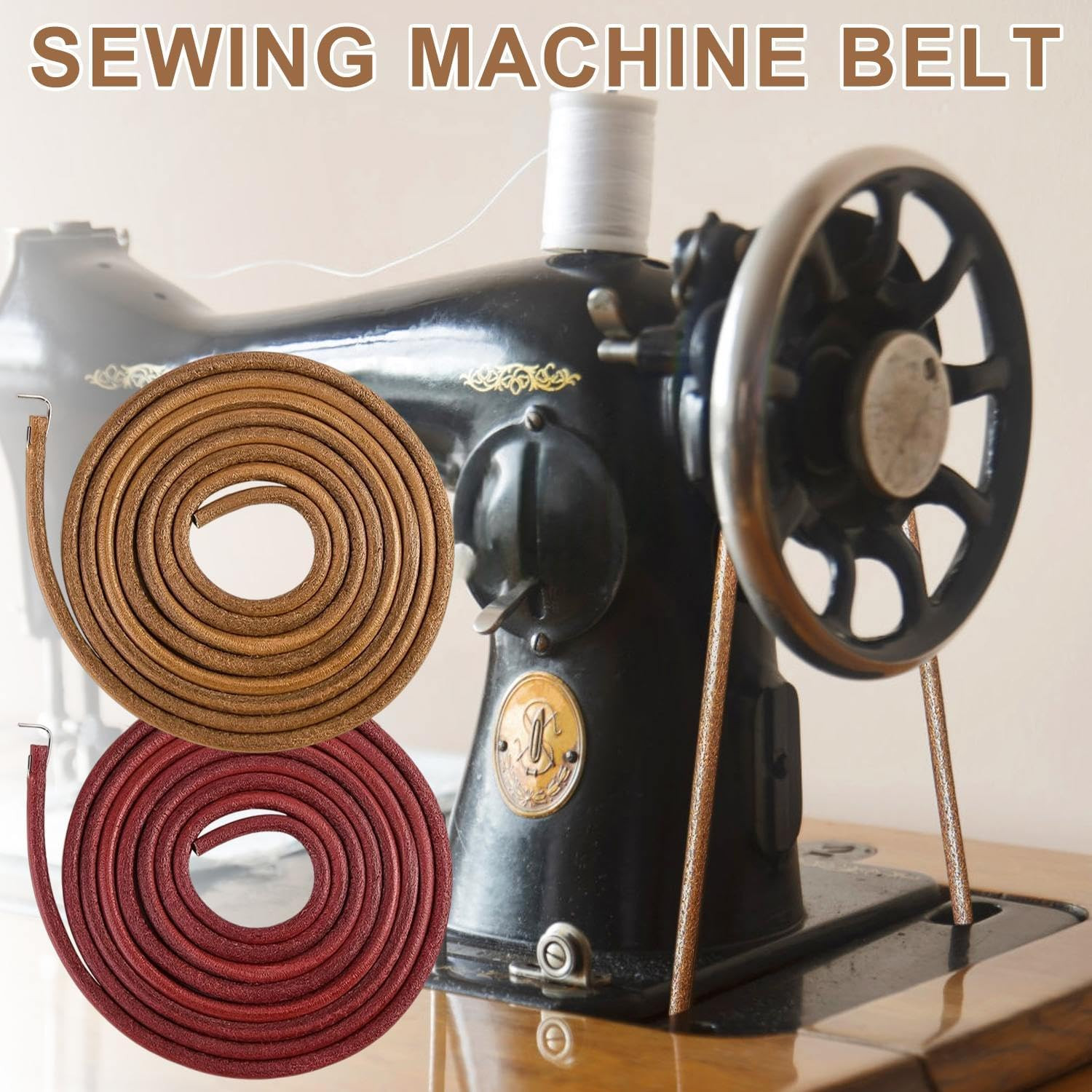 2 PCS Treadle Sewing Machine Belt, 72 Inch 3/16" Replacement Leather Belt with H