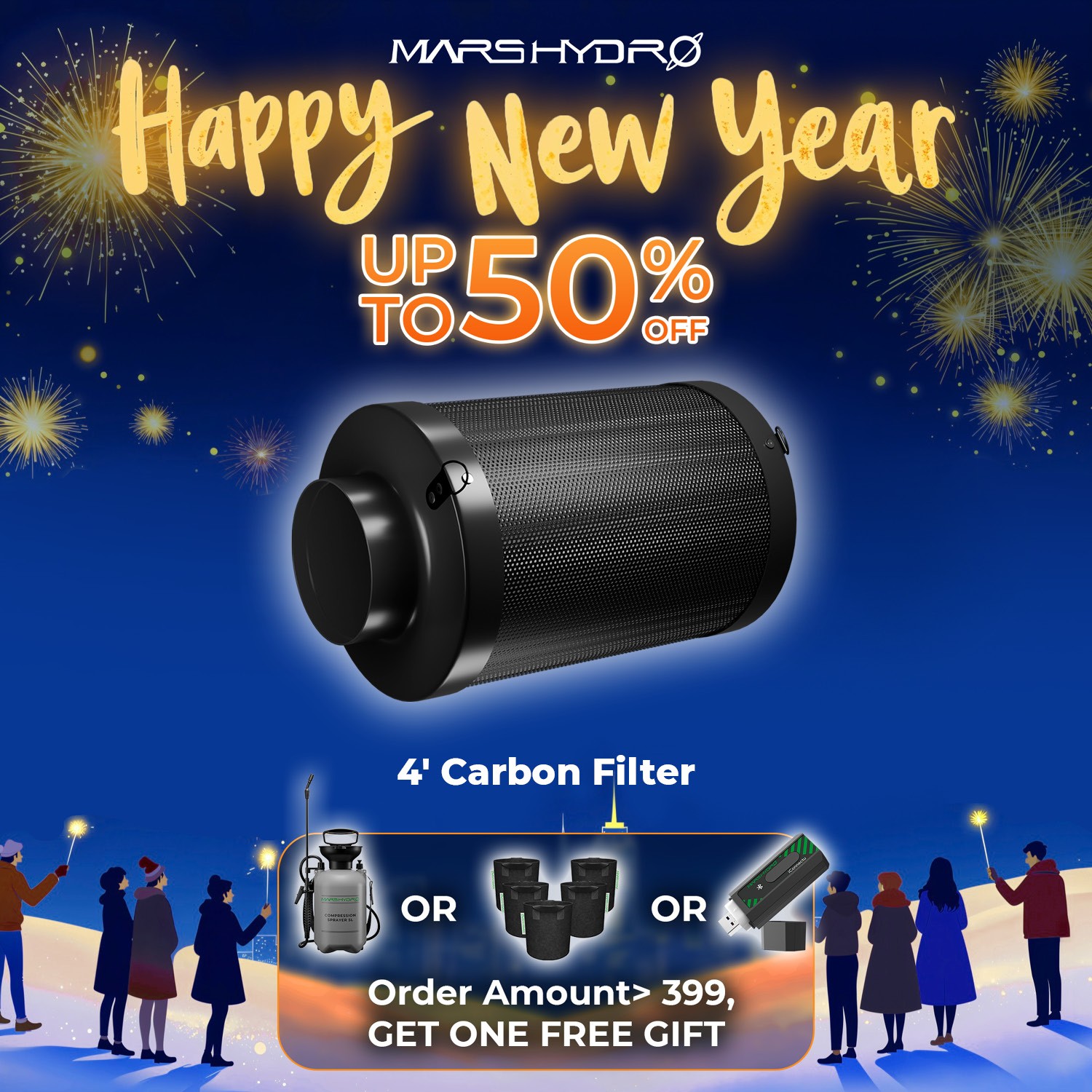 Mars Hydro 4" Air Carbon Filter Odor Control Refillable for Grow Tent Inline fan