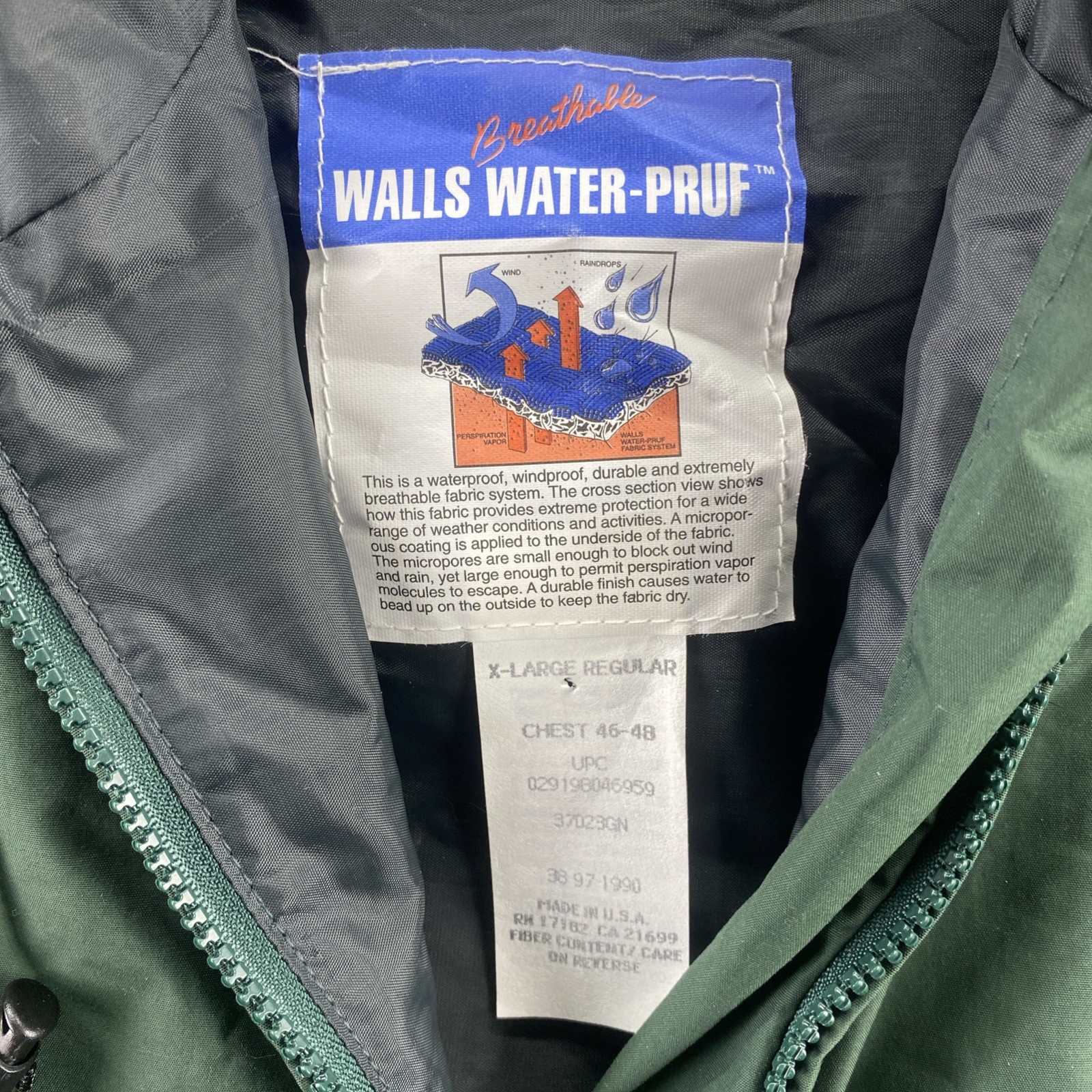 Walls XL Green Rain Suit Set Jacket Pants Waterproof Hooded Nylon Outdoor