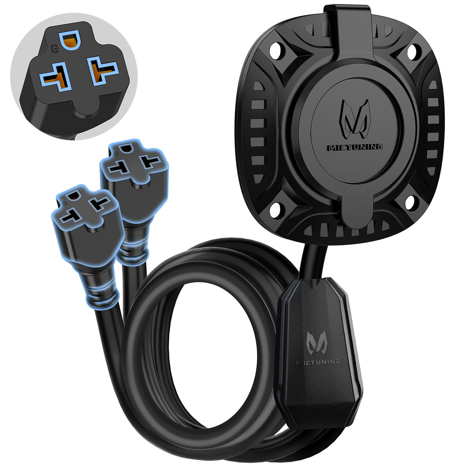 5-in-1 AC Port Plug 20A 125V, Dual 12 AWG Extension Cords for Trailer Truck Boat