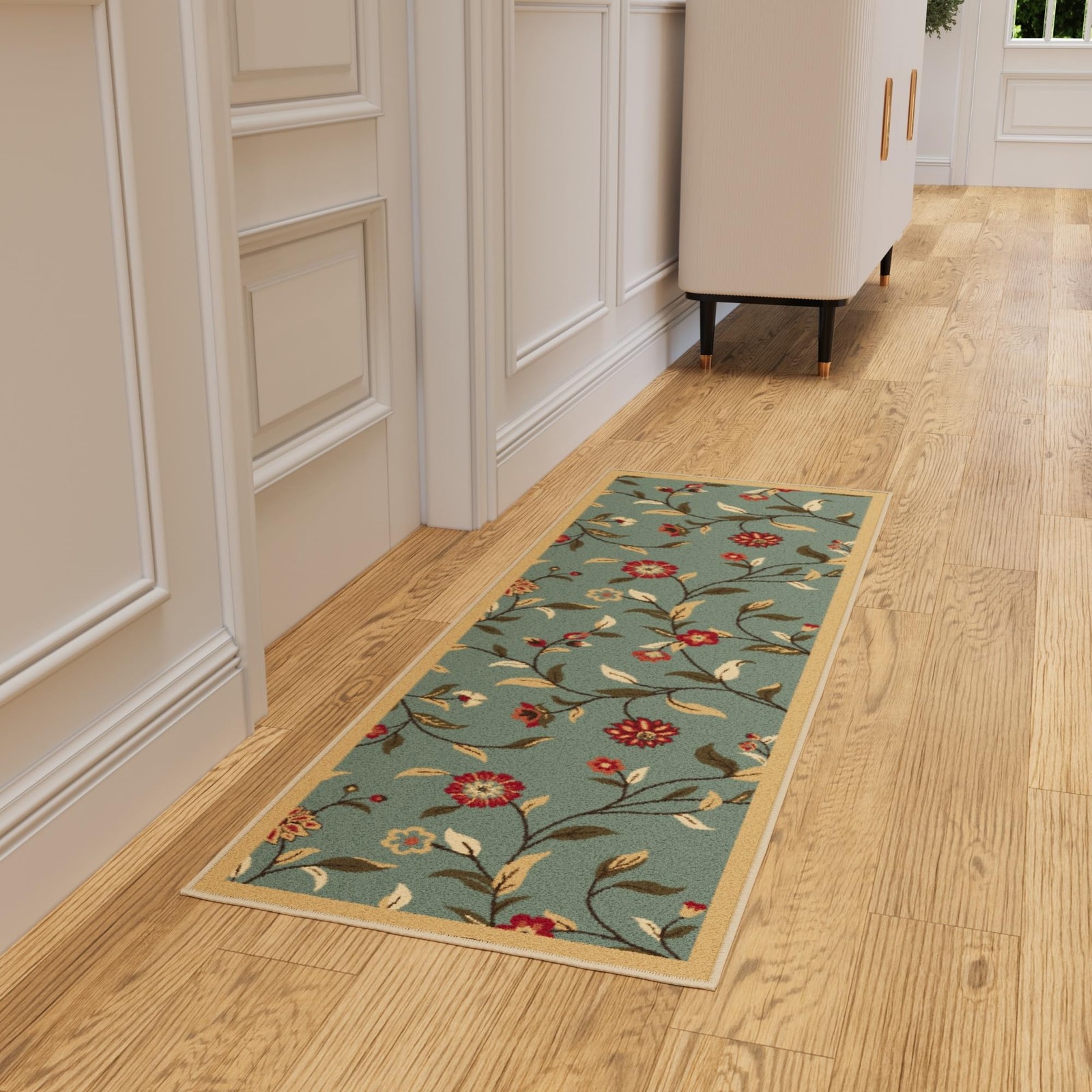 Hallway Runner Rug 20" x 59" Non Slip Floral Area Rugs Easy to Clean Laundry ...