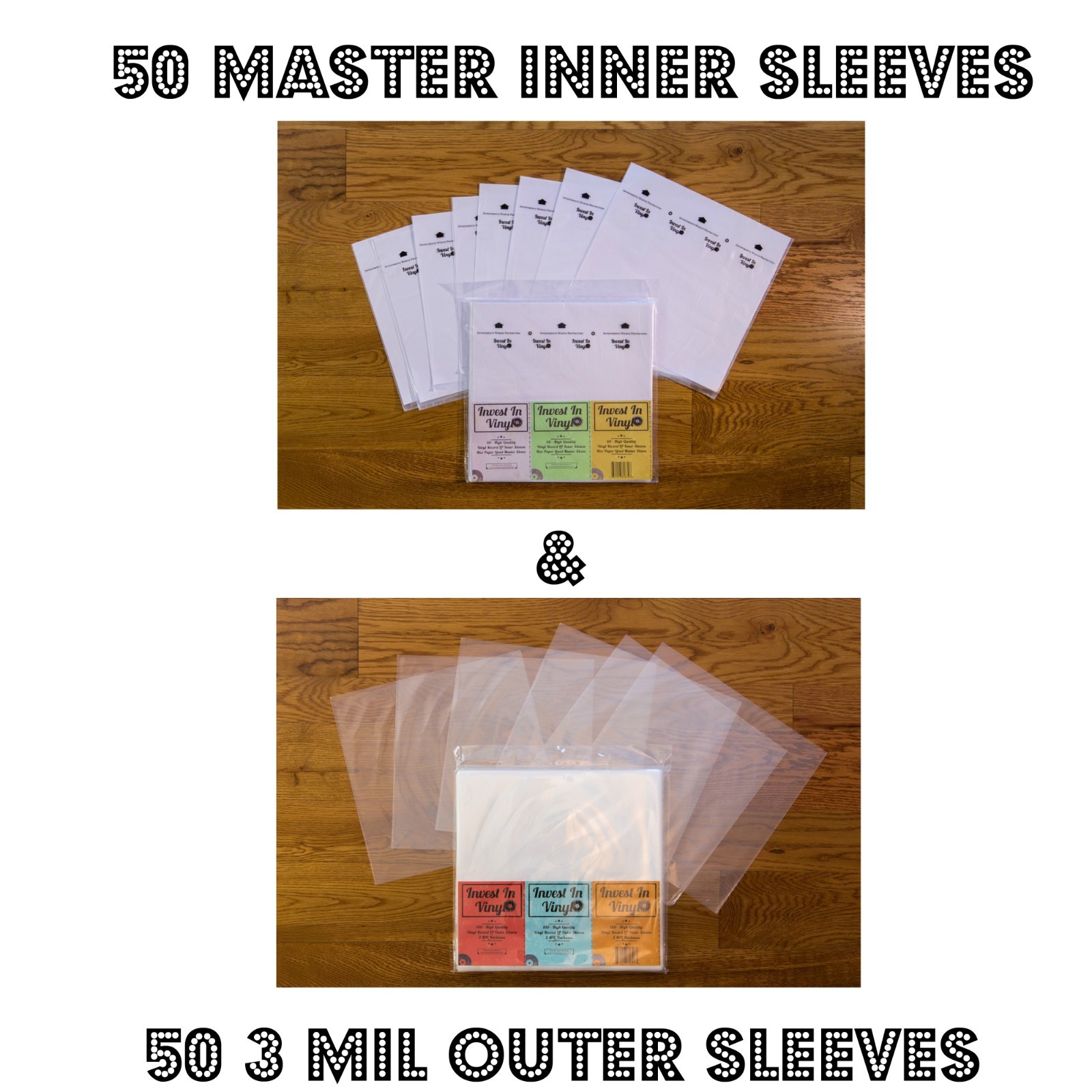 100 LP Sleeves Combo - 50 3 Mil Outer & 50 Master Rice Paper Lined Inner 33 12"