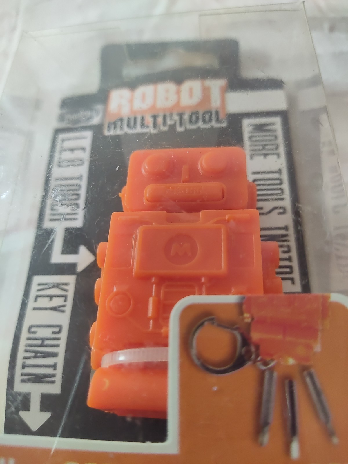 VTG Robot Multi-tool Screwdriver Keychain Flashlight Orange Blue Sky