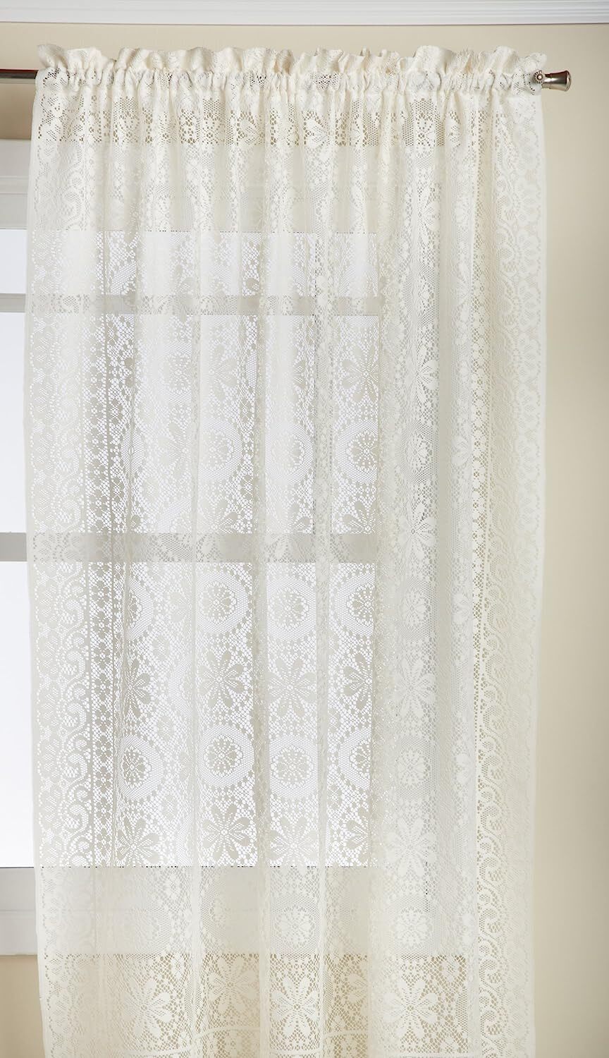 Lace Jacquard Window Curtain Single Panel Hopewell 63" or 72" or 84" White Cream