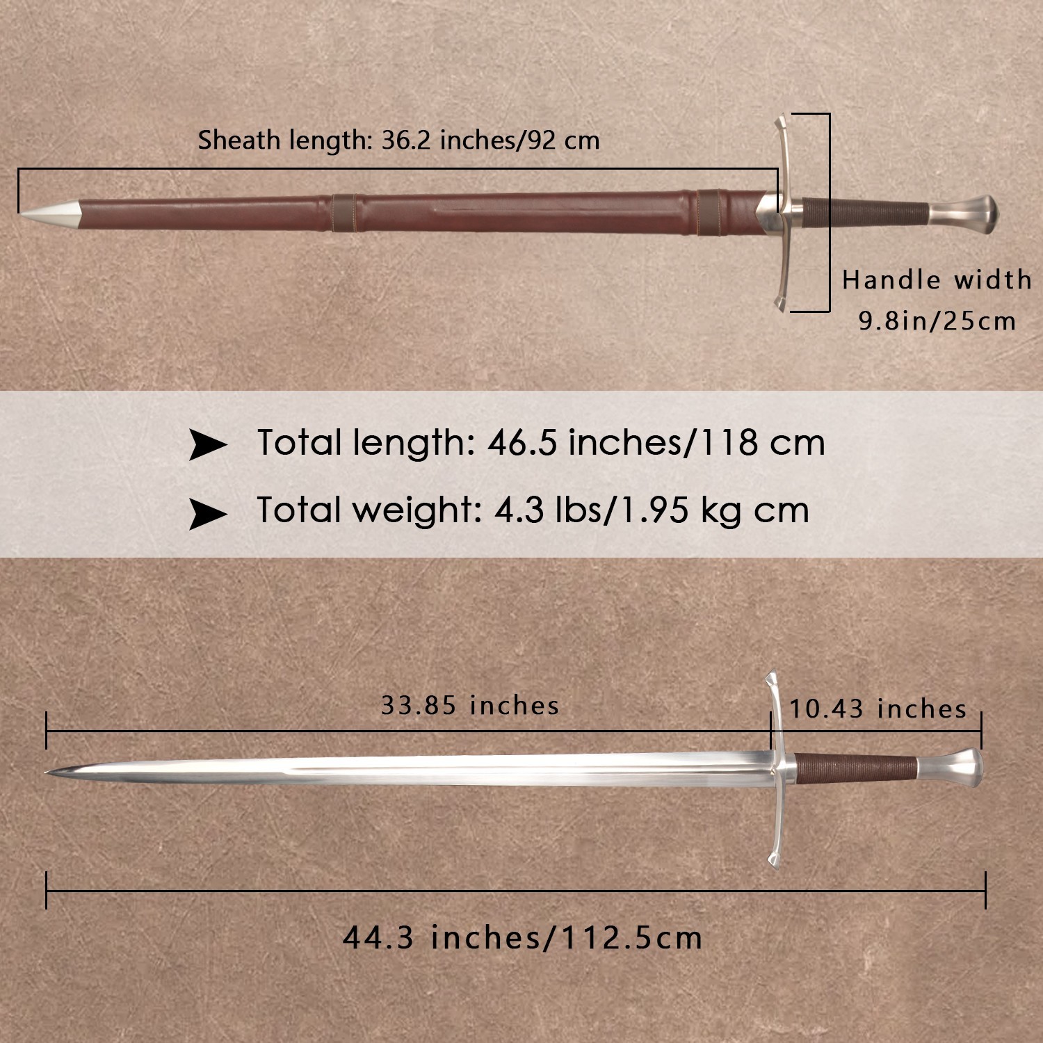 46.5" Medieval Western Sword/Real Sword With Belts Handmade/Manganese Steel