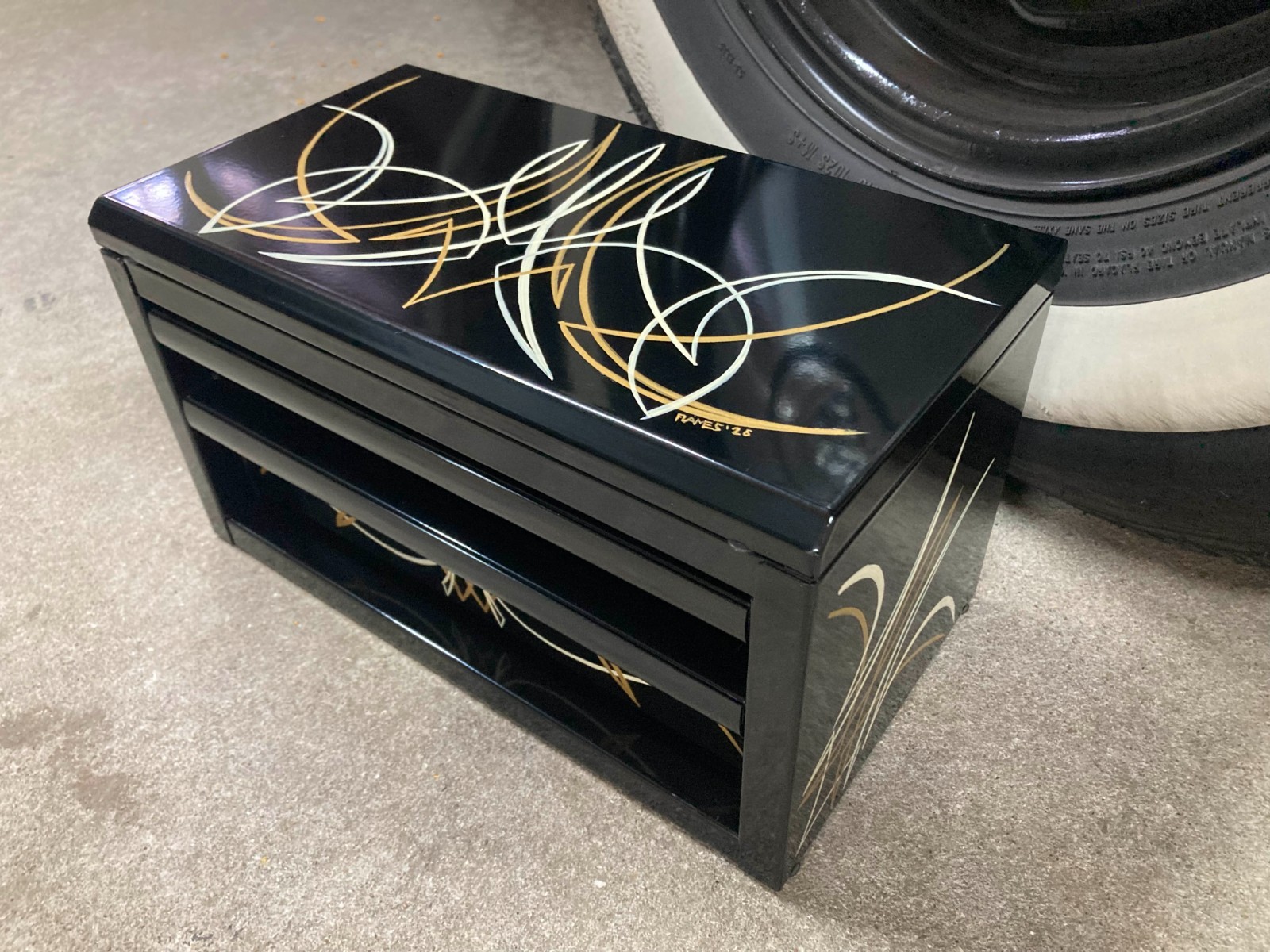 Black Mini Toolbox Hot Rod Pinstripes