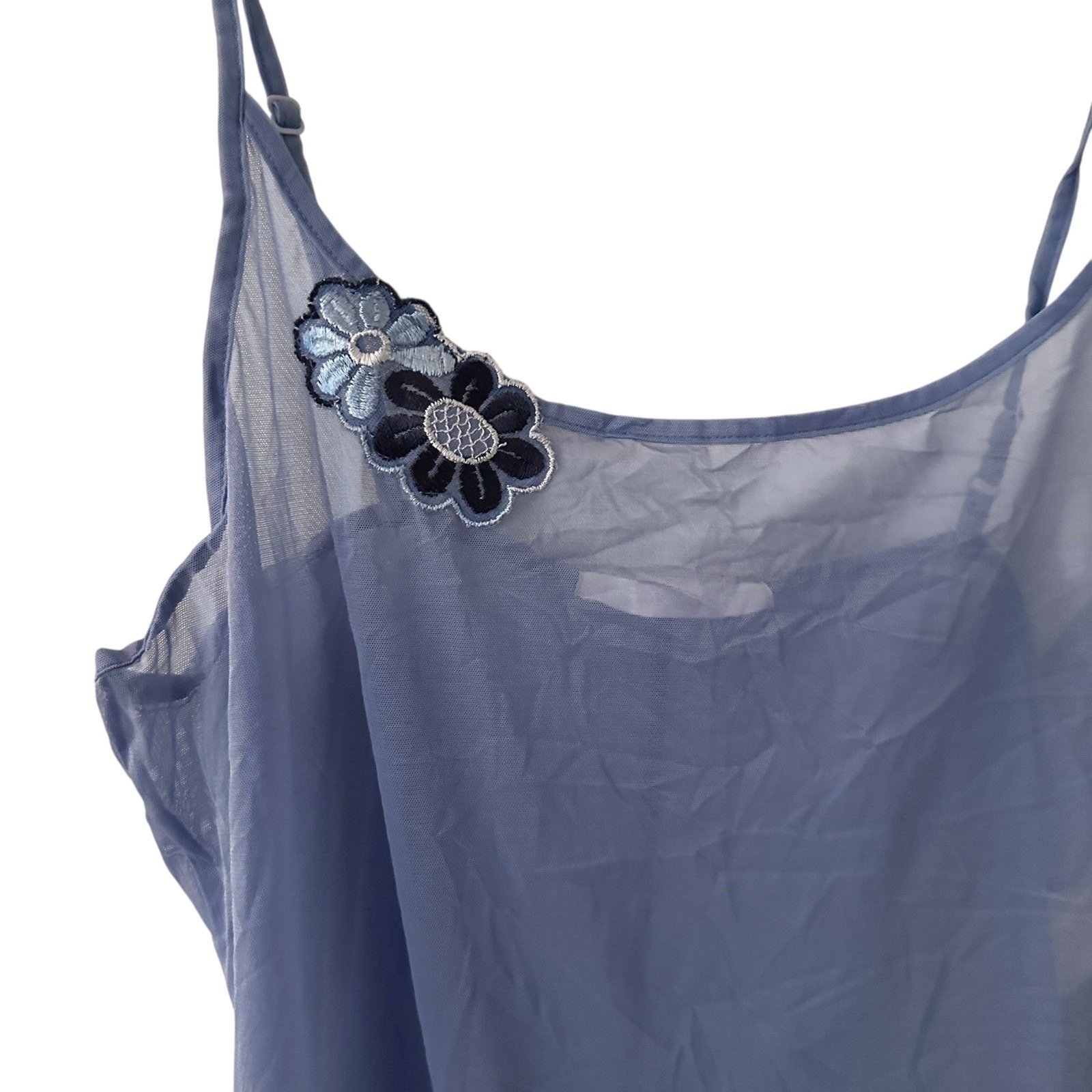 Victoria's Secret Blue Floral Embroidered Sheer Short Nightgown Size L