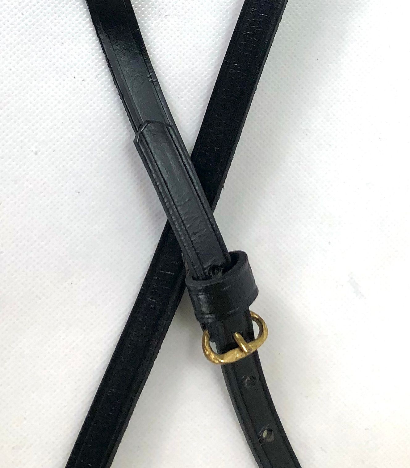 Black Leather Powder Horn Strap with Brass Buckle